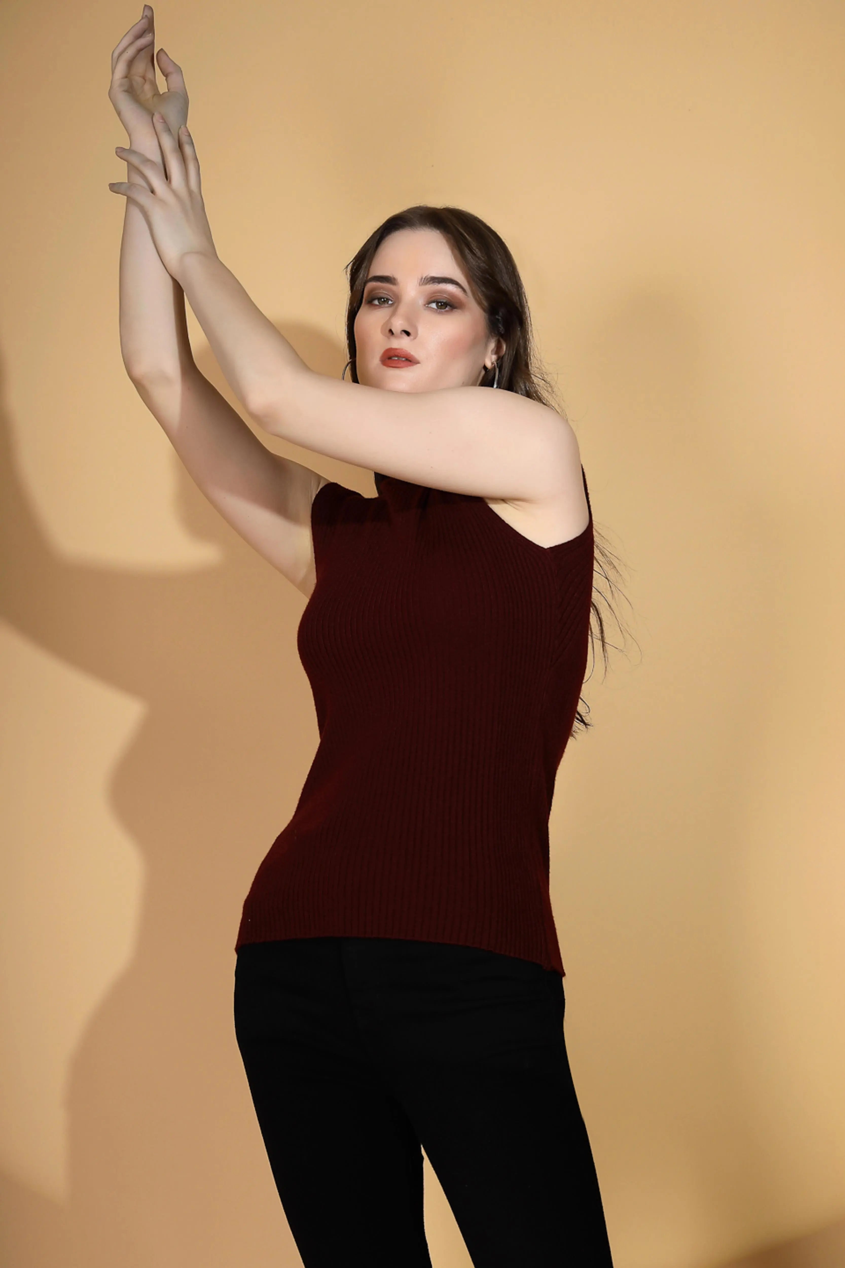 Maroon Stretchable Knit Skivvy Top