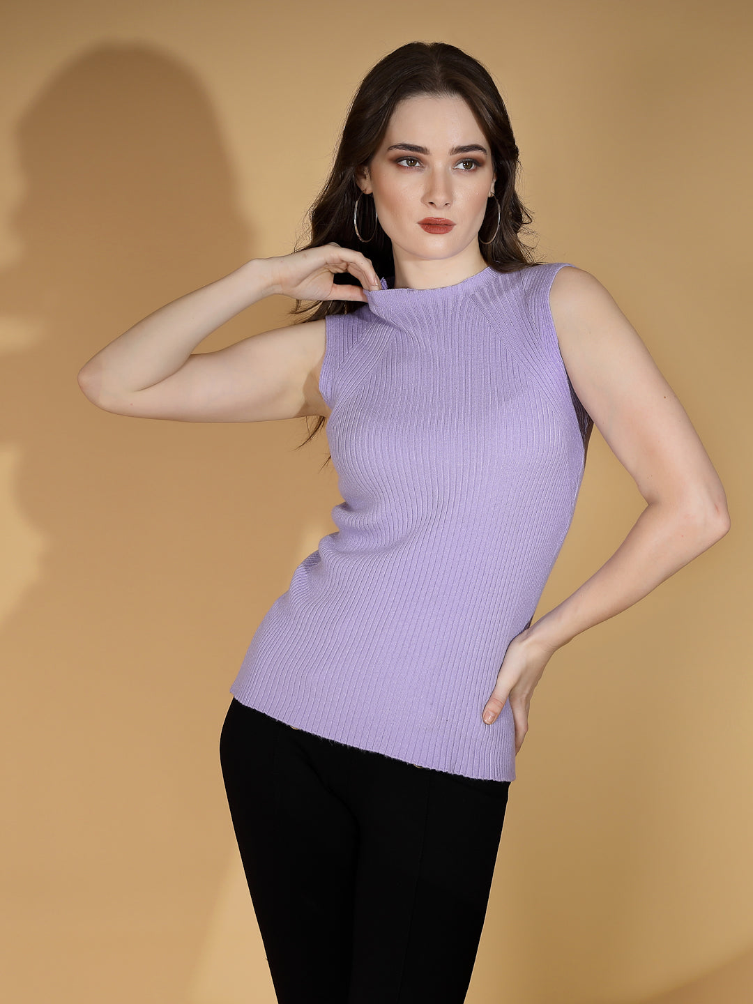 Women Lilac Round Neck Solid Skivvy - Global Republic