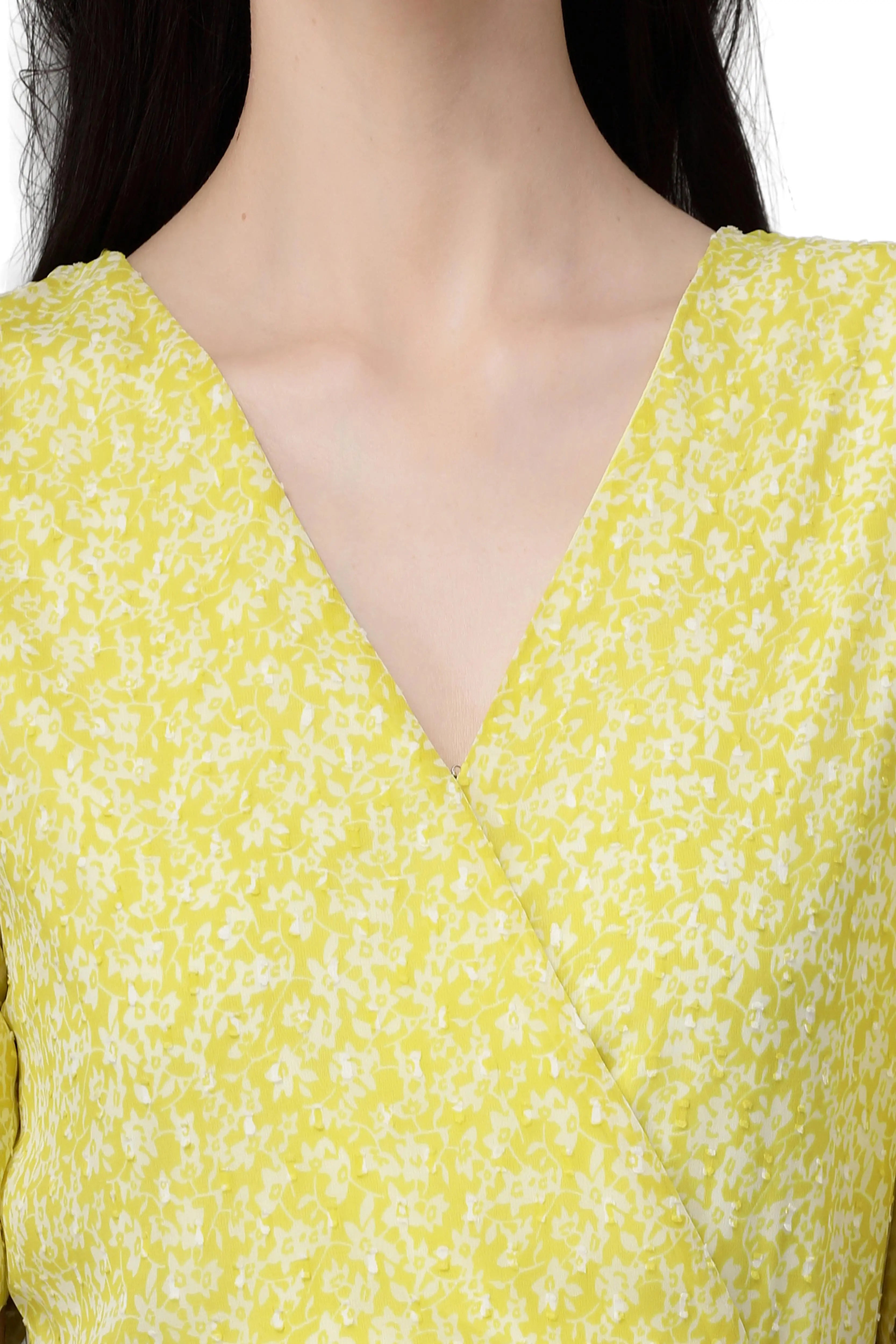 Lemon V Neck Printed Wrap Dress - Global Republic