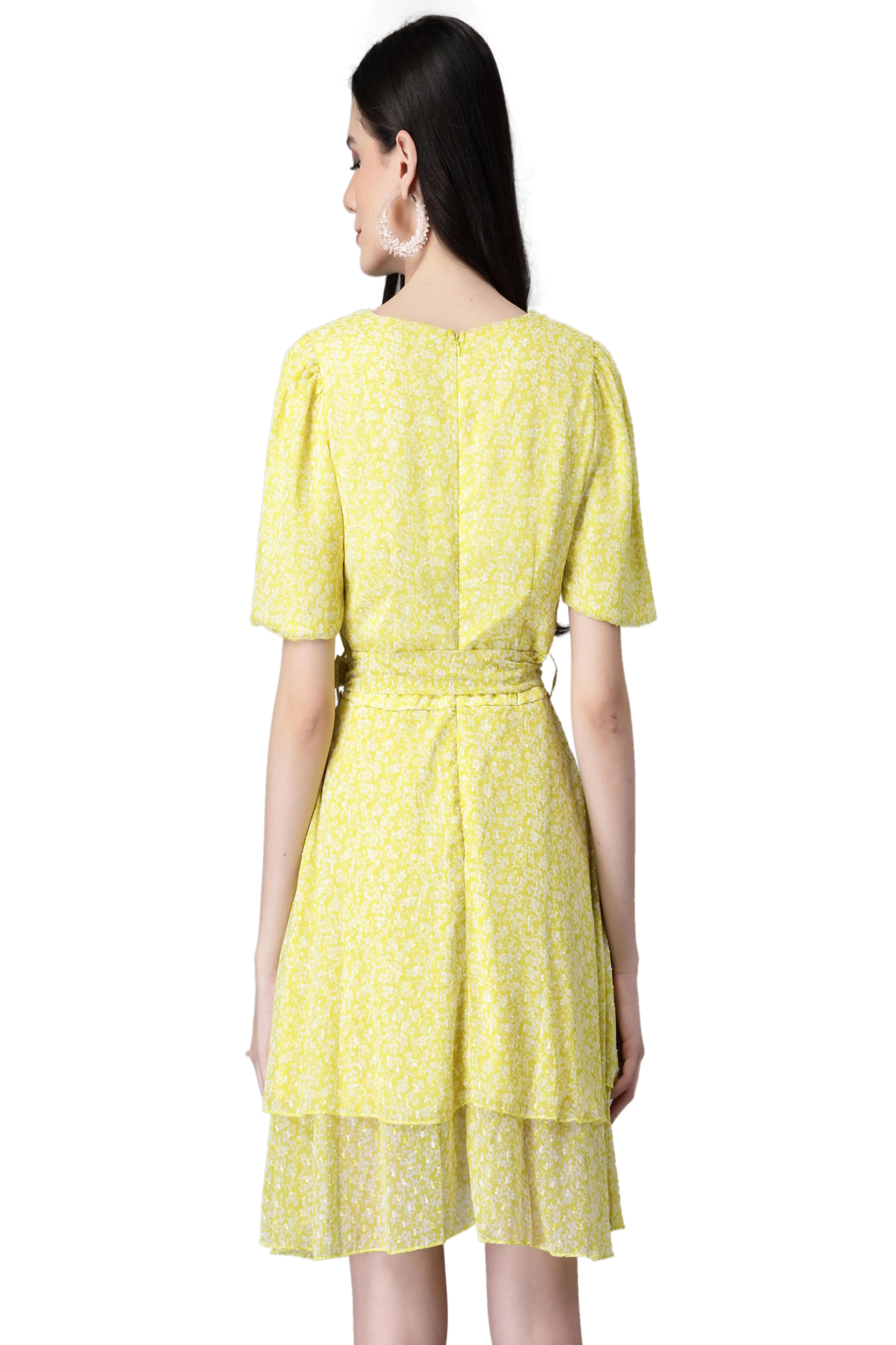 Lemon V Neck Printed Wrap Dress - Global Republic