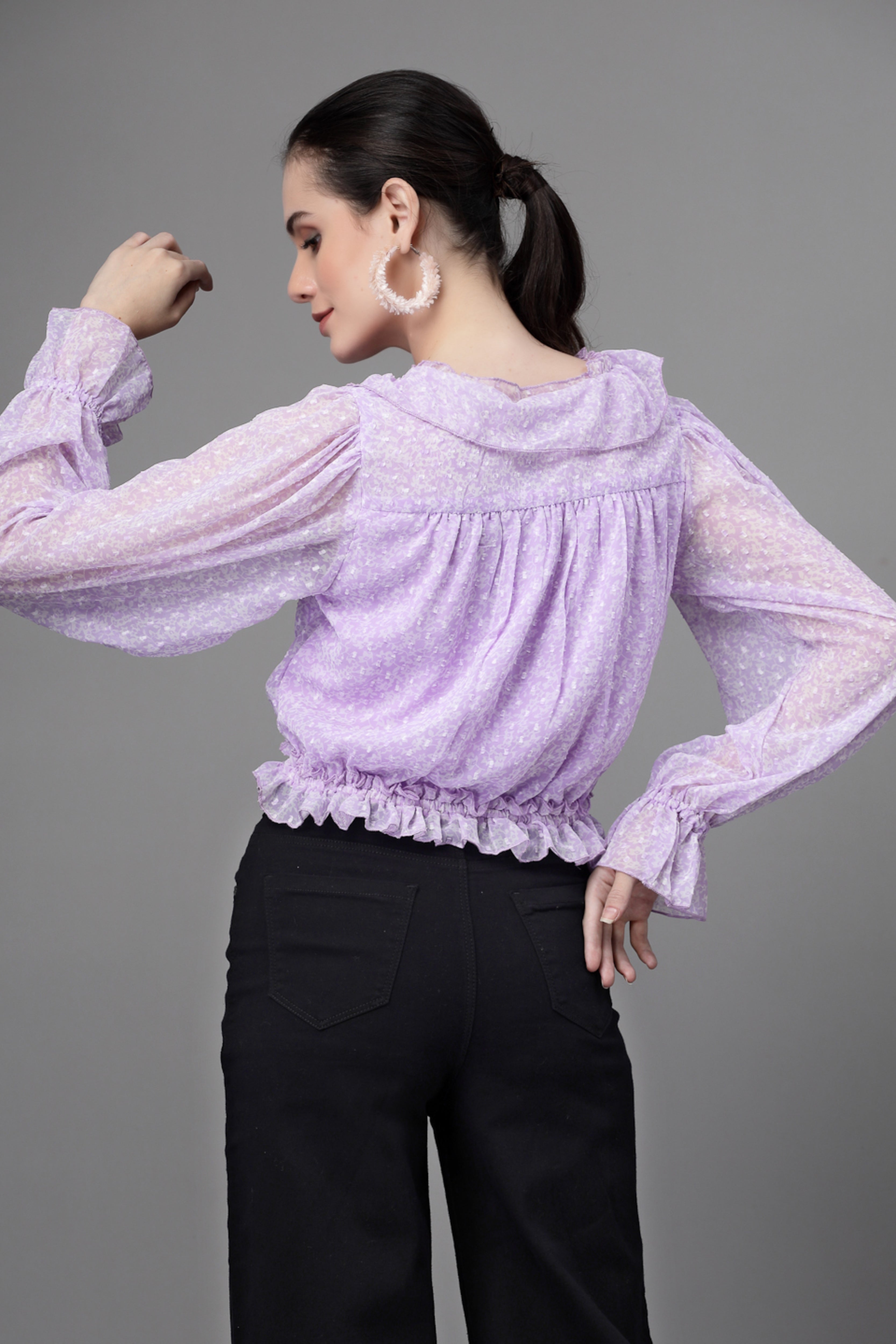 Purple Dobby Printed Crop Top