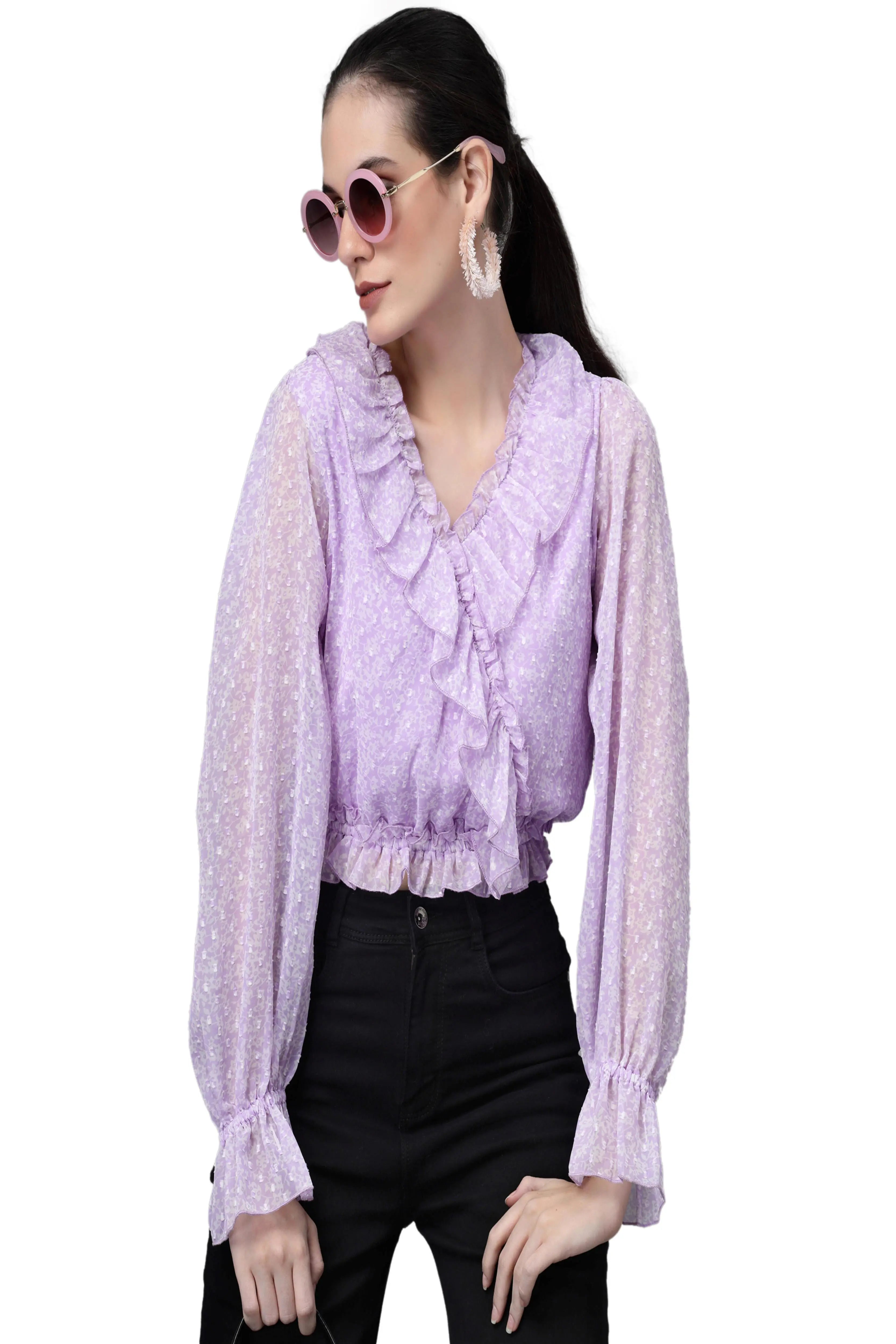 Purple Dobby Printed Crop Top - Global Republic