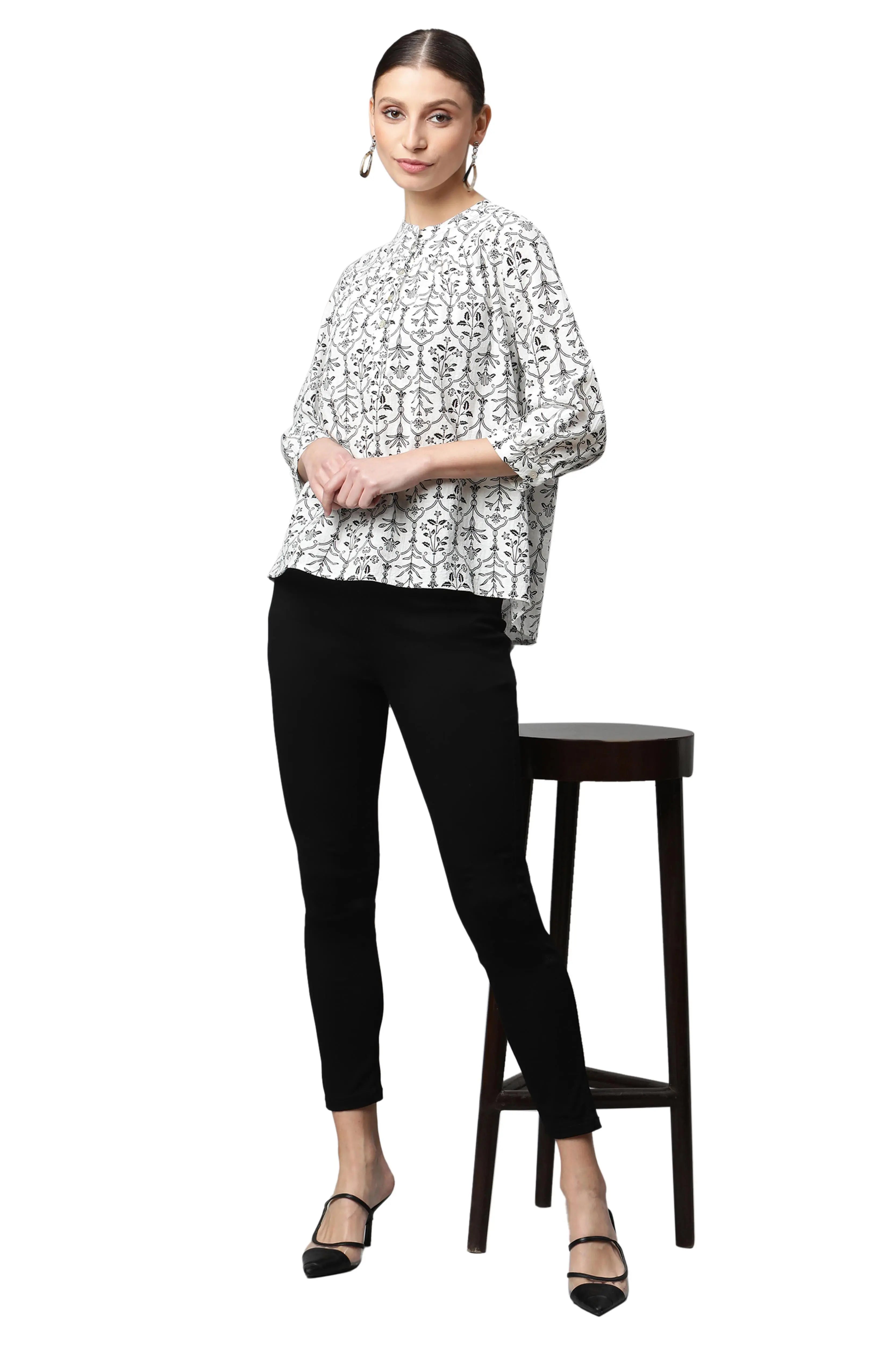 Beige Floral Cotton Top - Global Republic