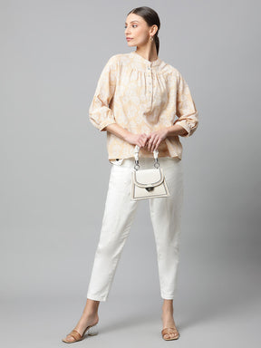 Beige Floral Cotton Top
