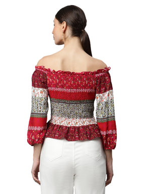 Off-Shoulder Floral Rayon Top