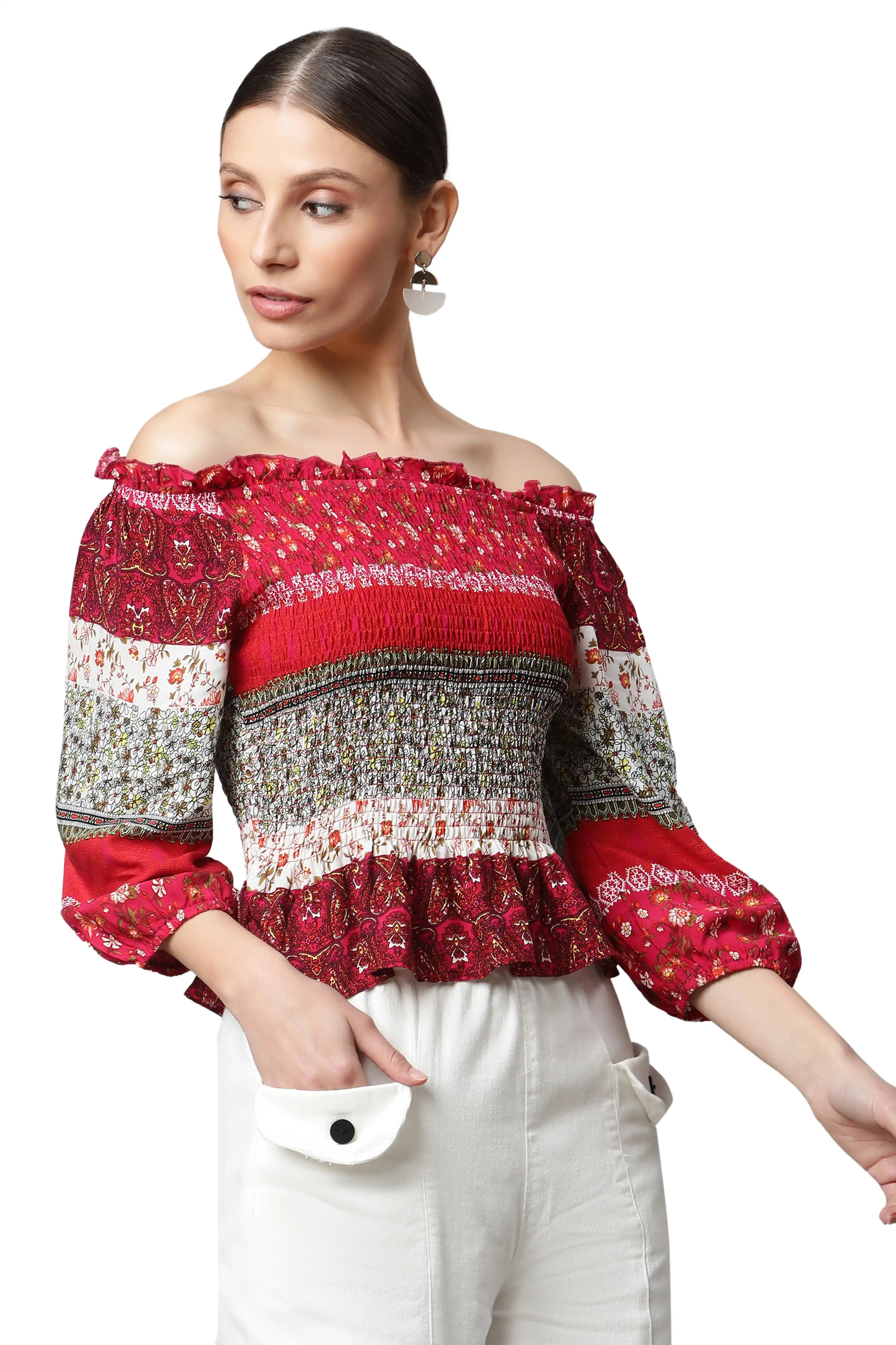 Off-Shoulder Floral Rayon Top