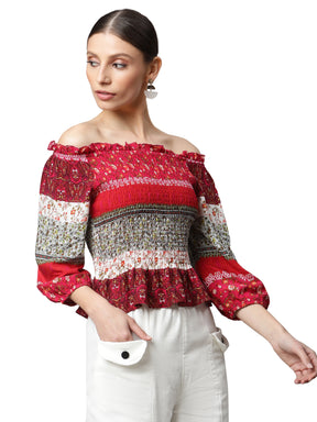 Off-Shoulder Floral Rayon Top