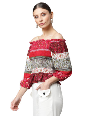 Off-Shoulder Floral Rayon Top