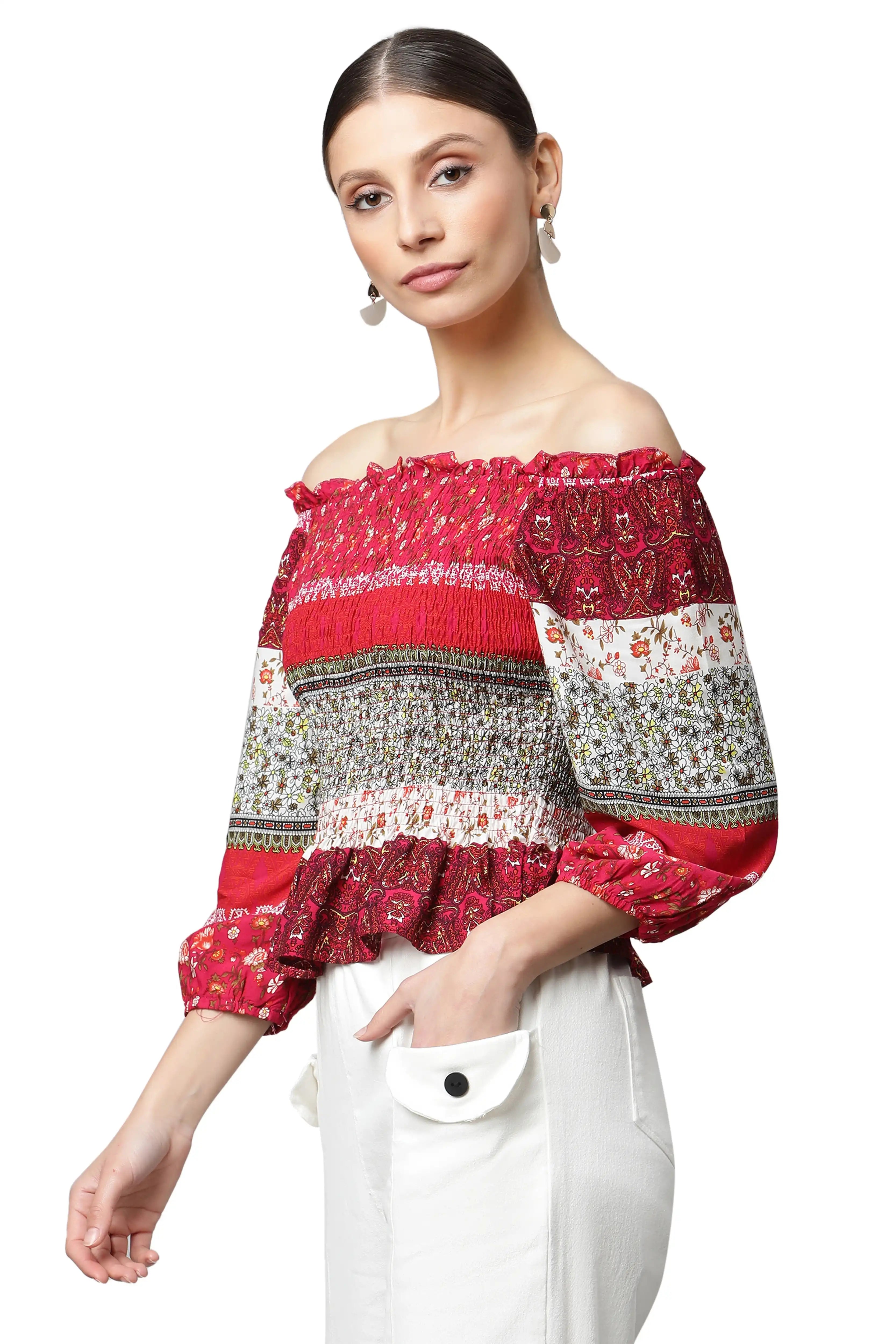 Off-Shoulder Floral Rayon Top