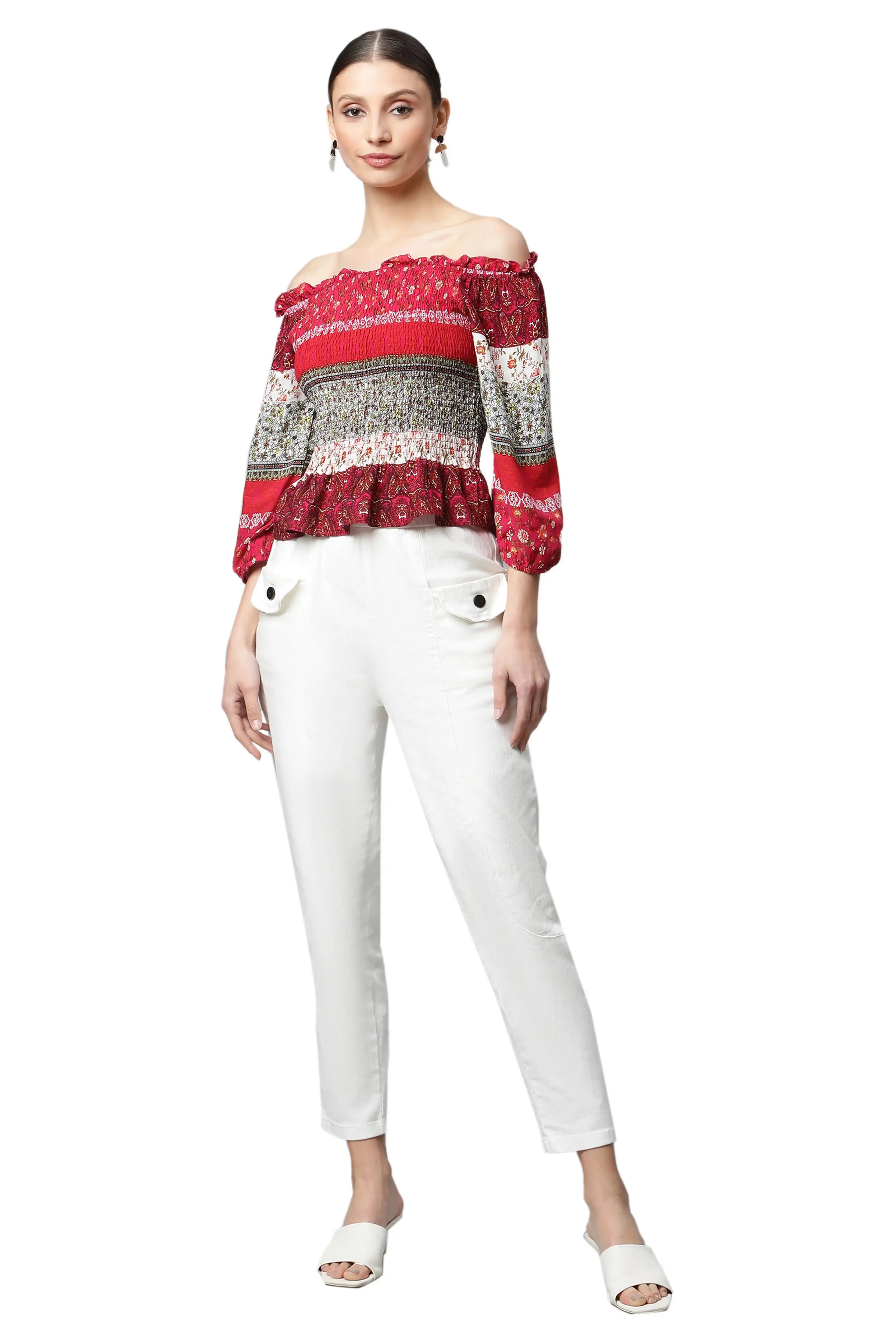 Off-Shoulder Floral Rayon Top