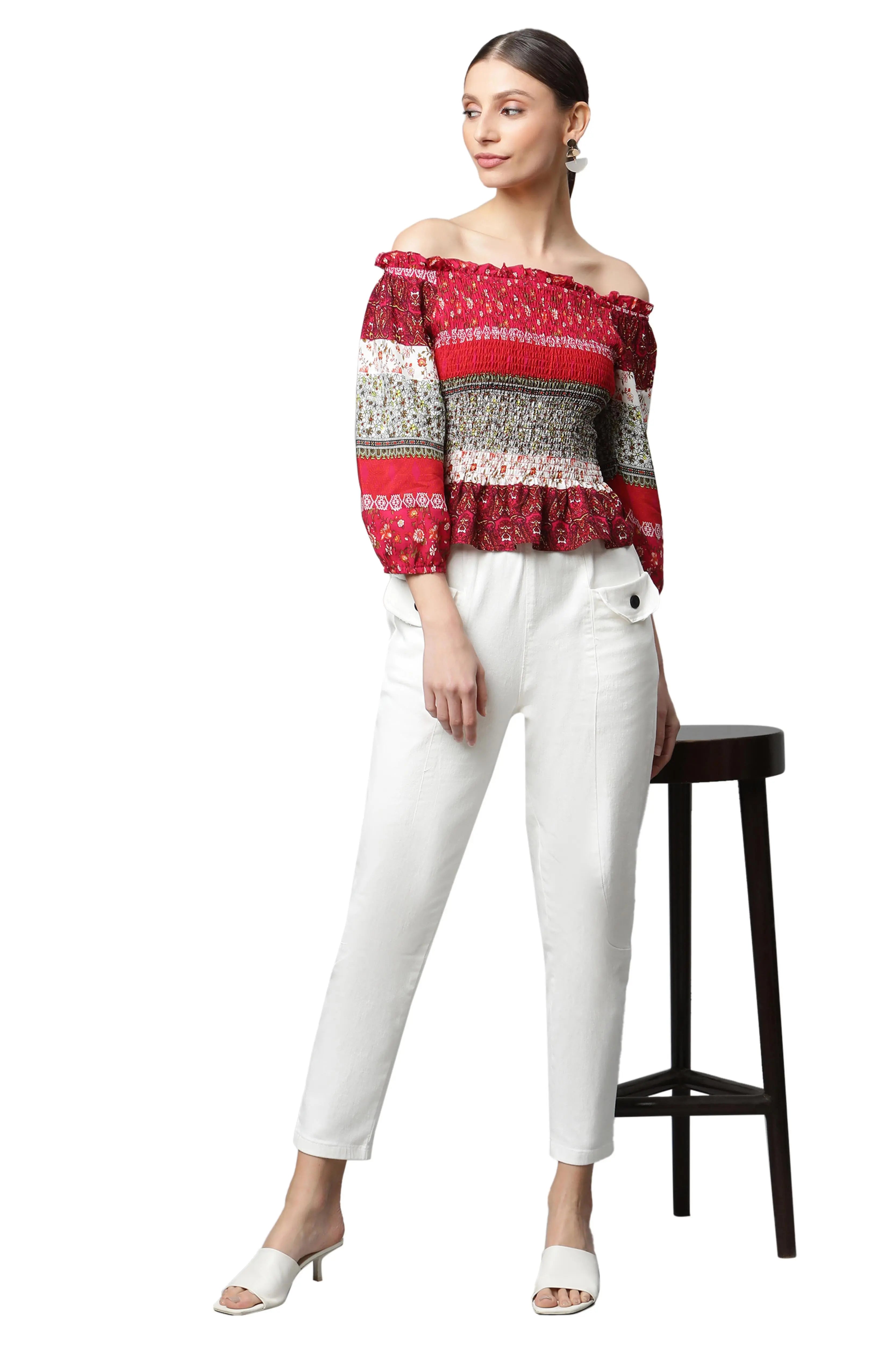 Off-Shoulder Floral Rayon Top