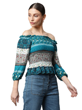 Off-Shoulder Floral Rayon Top