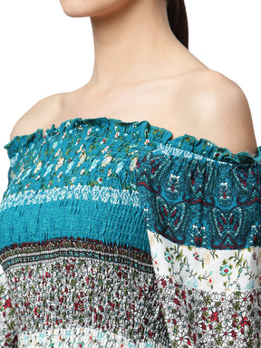 Off-Shoulder Floral Rayon Top