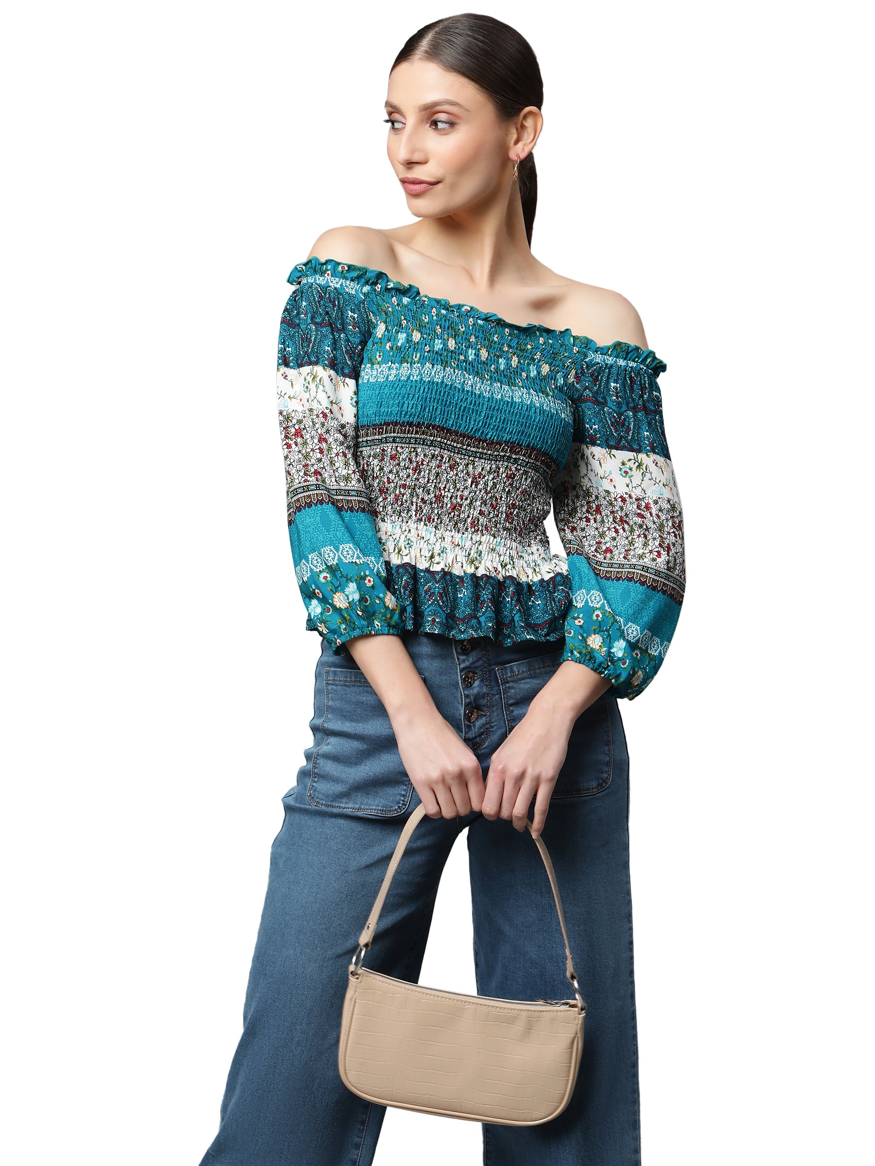 Off-Shoulder Floral Rayon Top