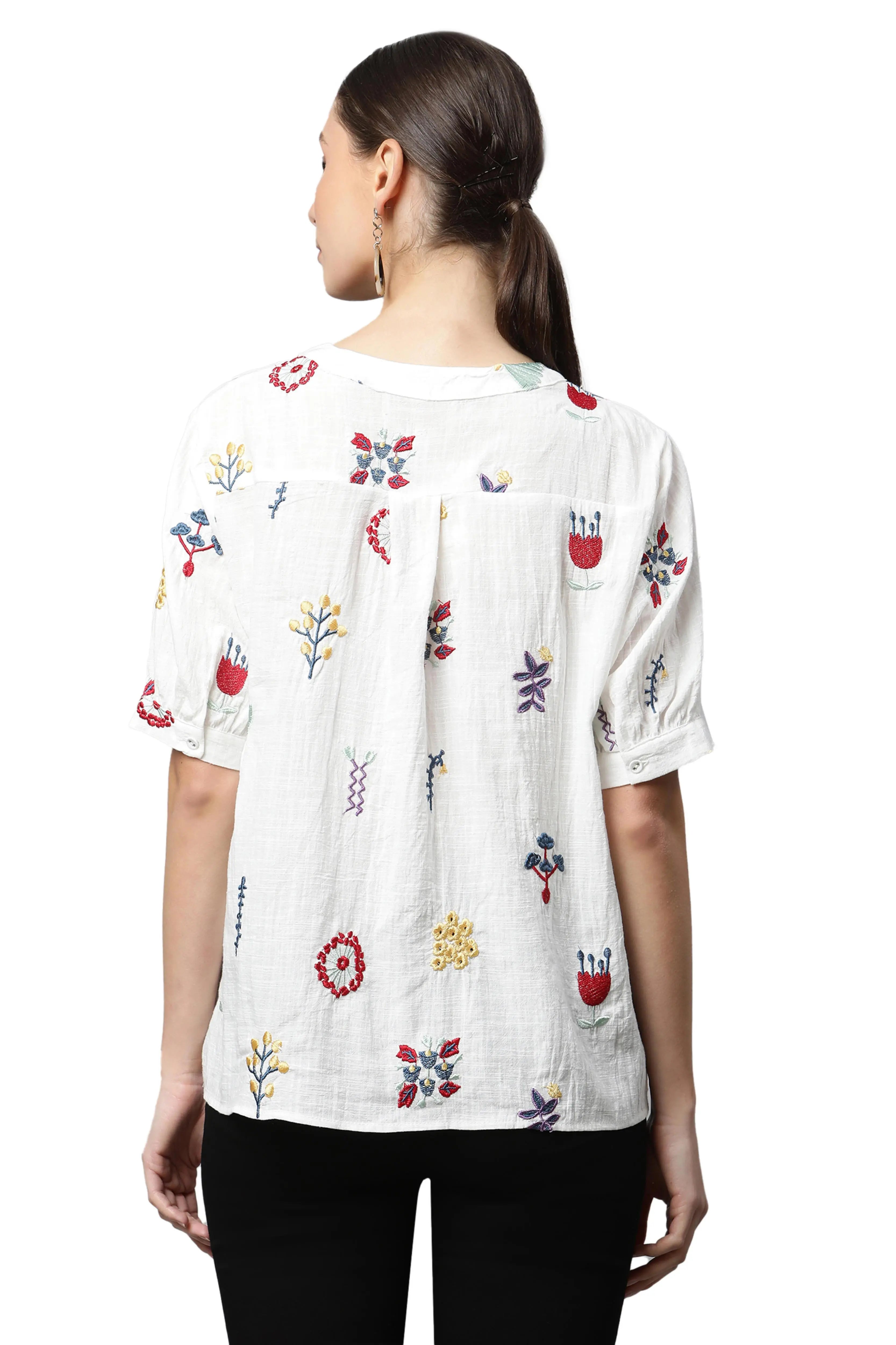 White Cotton Quirky Top - Global Republic