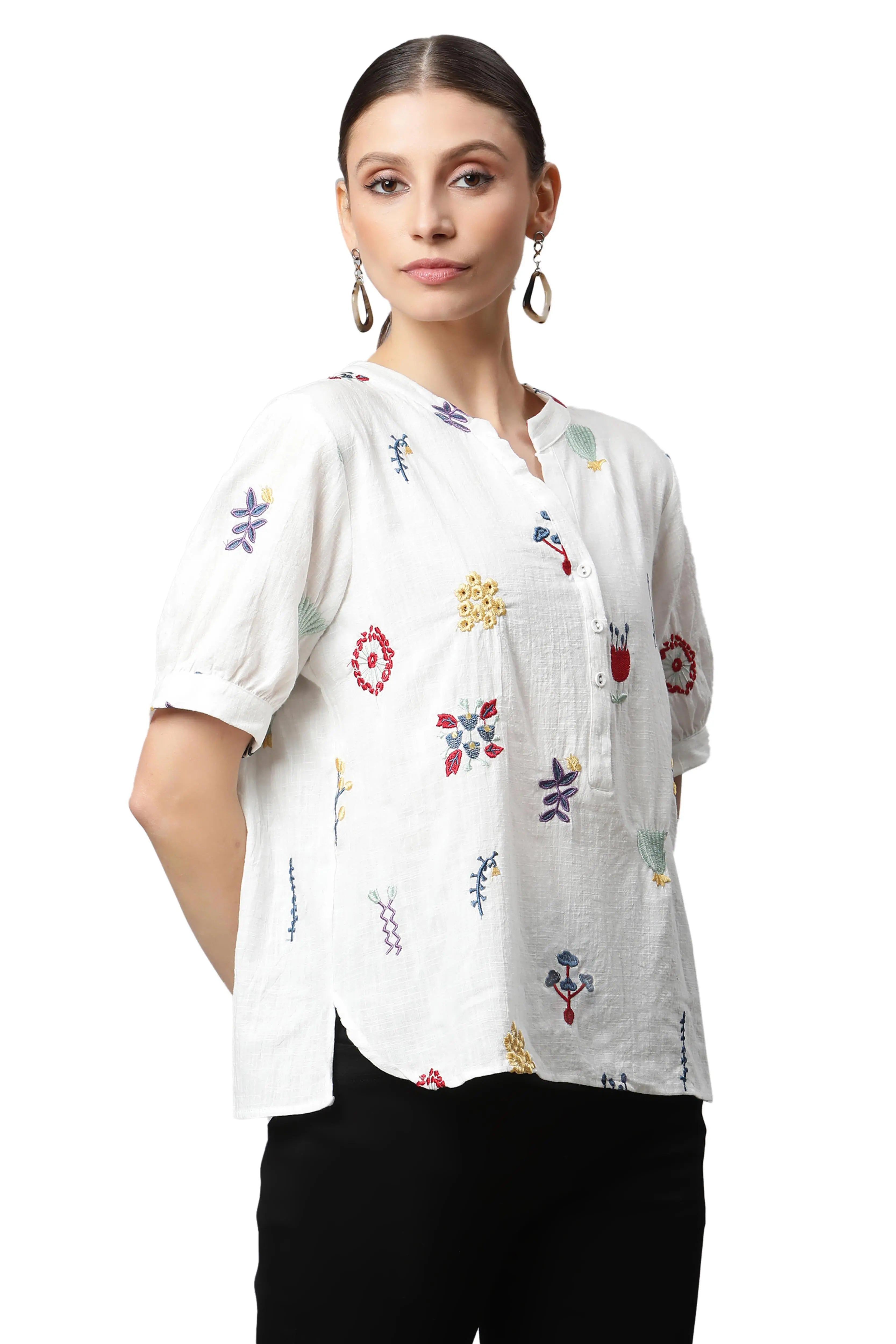 White Cotton Quirky Top - Global Republic