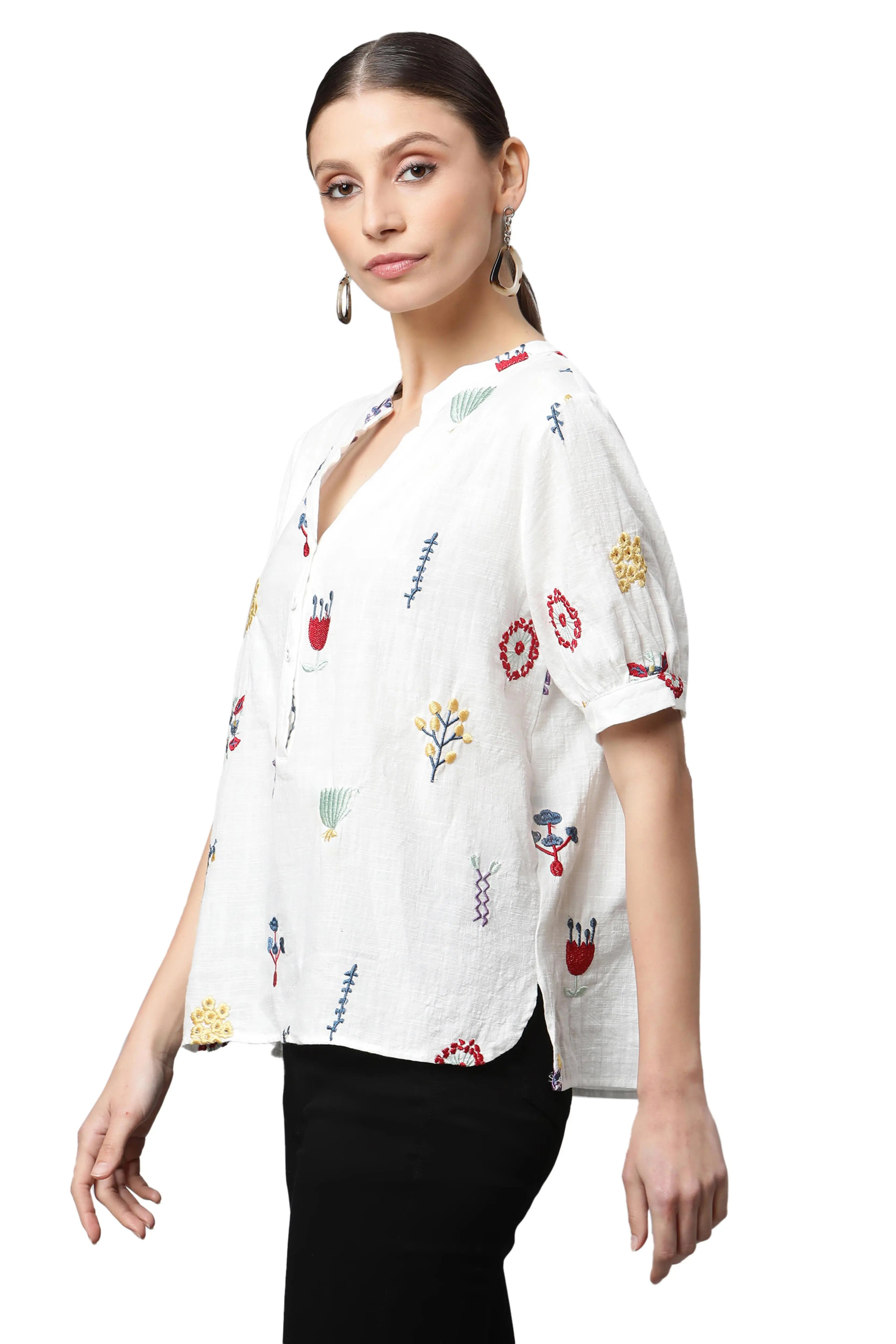 White Cotton Quirky Top - Global Republic