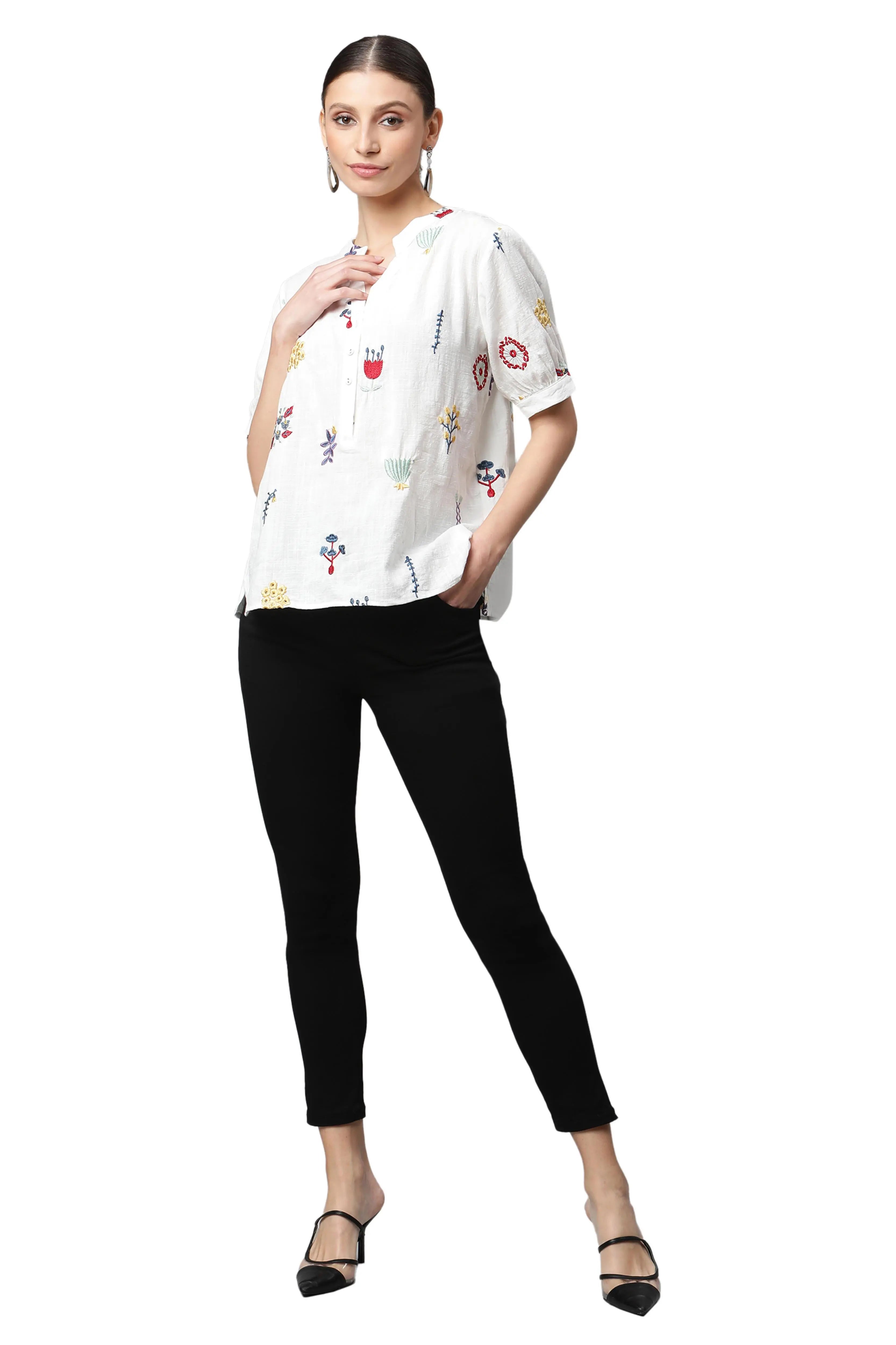 White Cotton Quirky Top - Global Republic