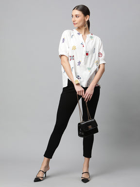White Cotton Quirky Top