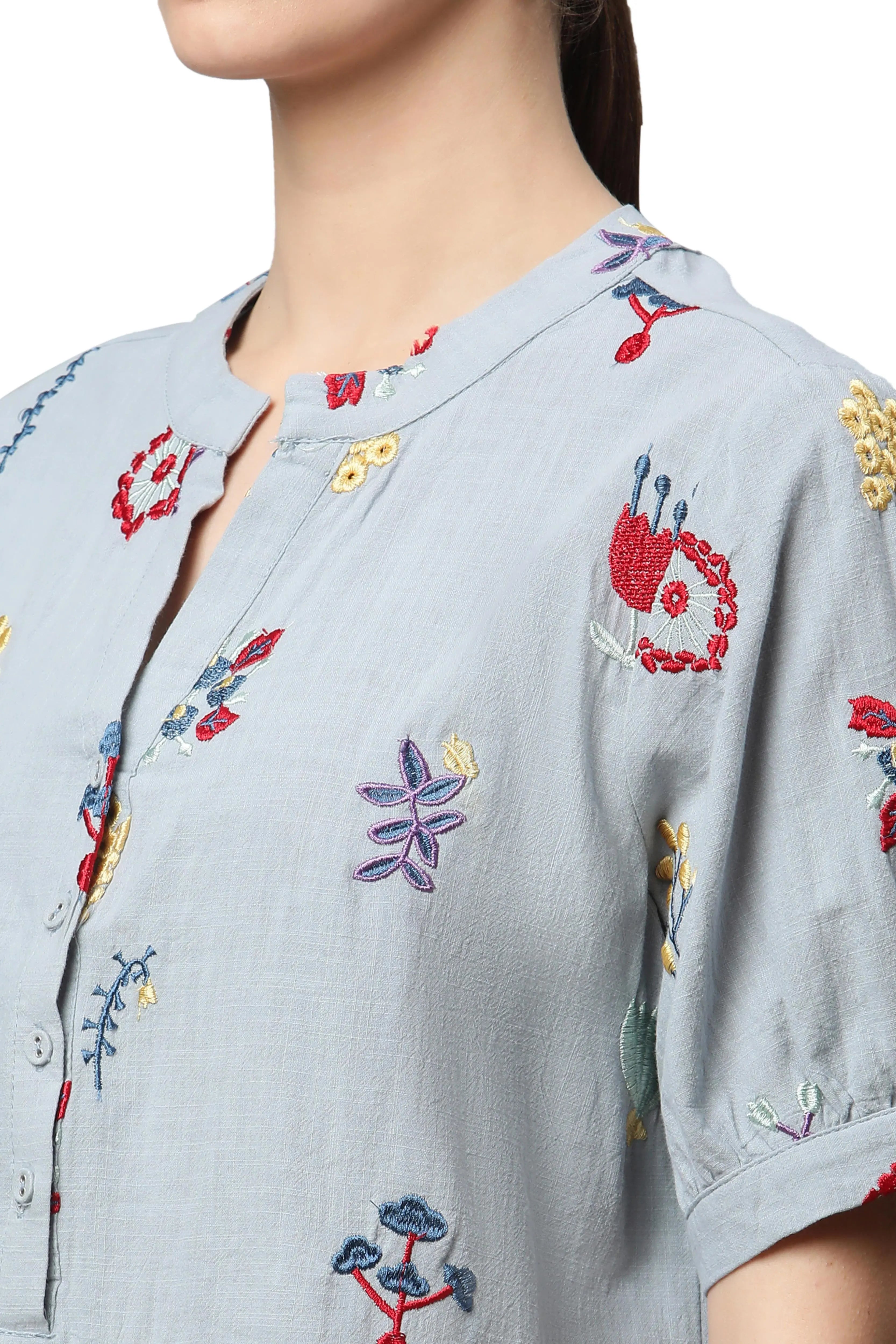 Sky Cotton Regular Fit Blouson Top For Women - Global Republic