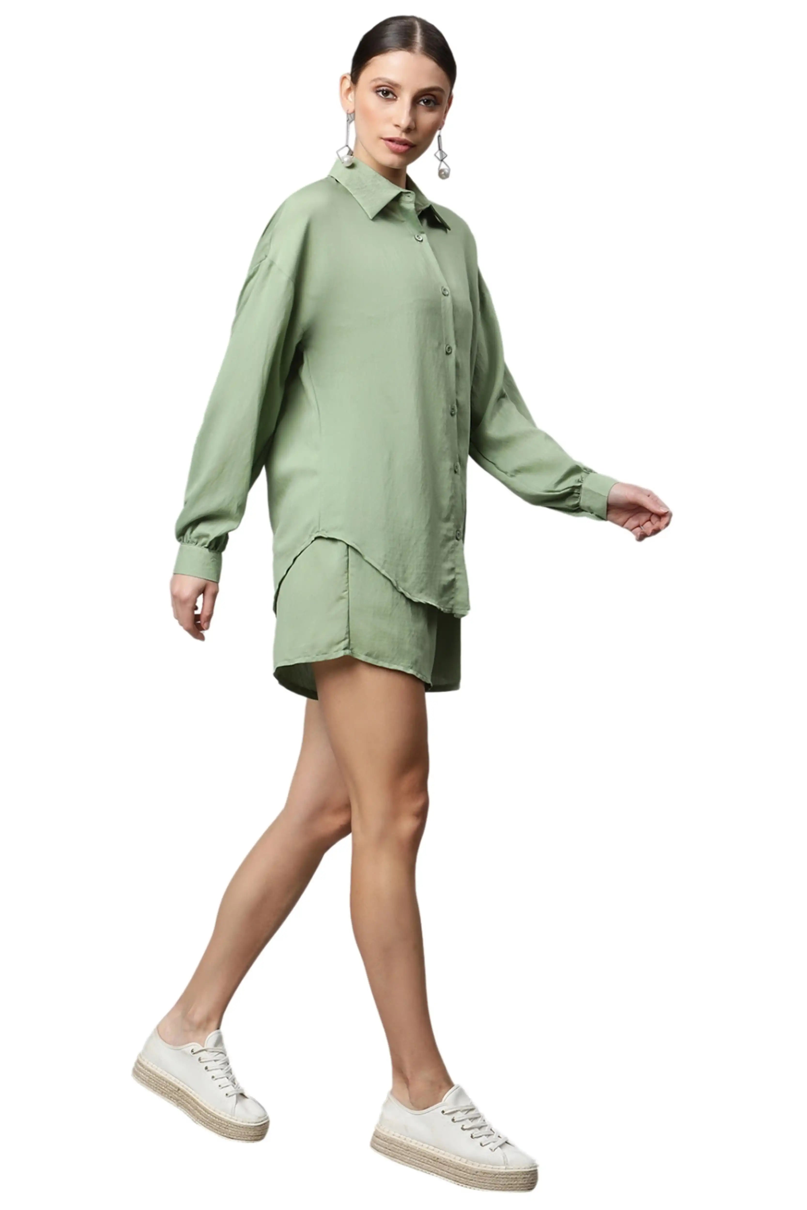 Green Solid Cotton Co-ord Set