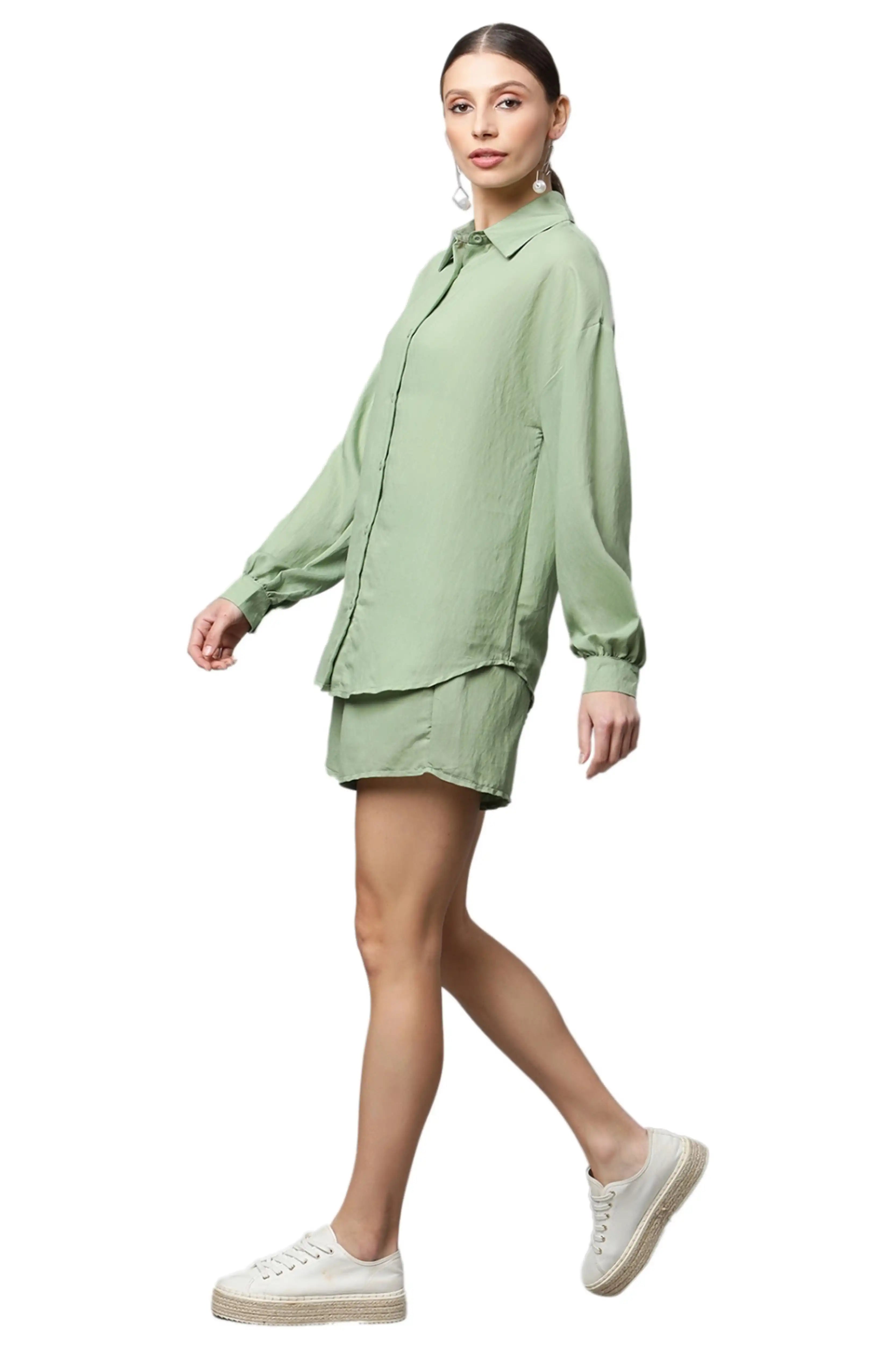 Green Solid Cotton Co-ord Set