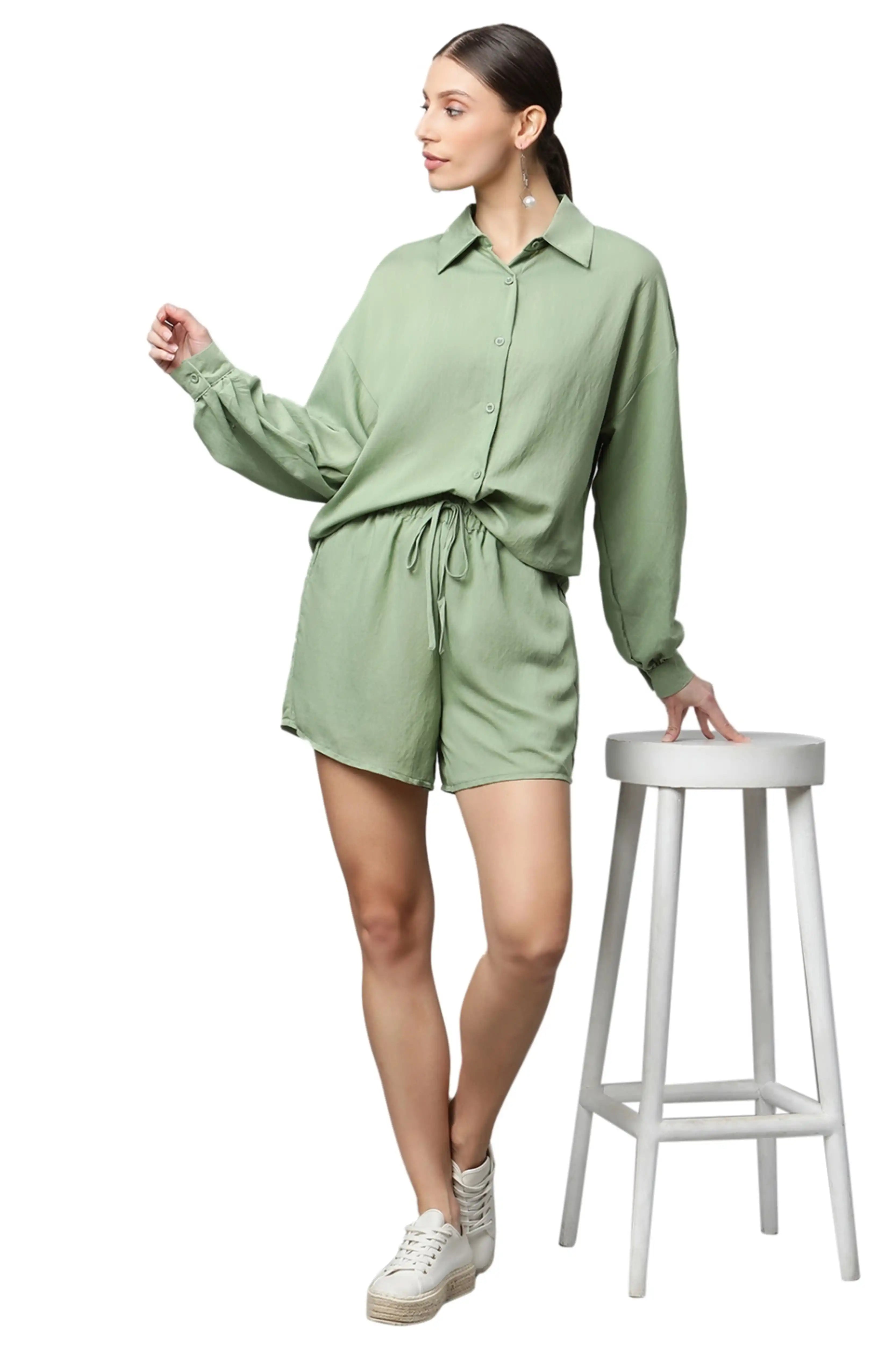 Green Solid Cotton Co-ord Set