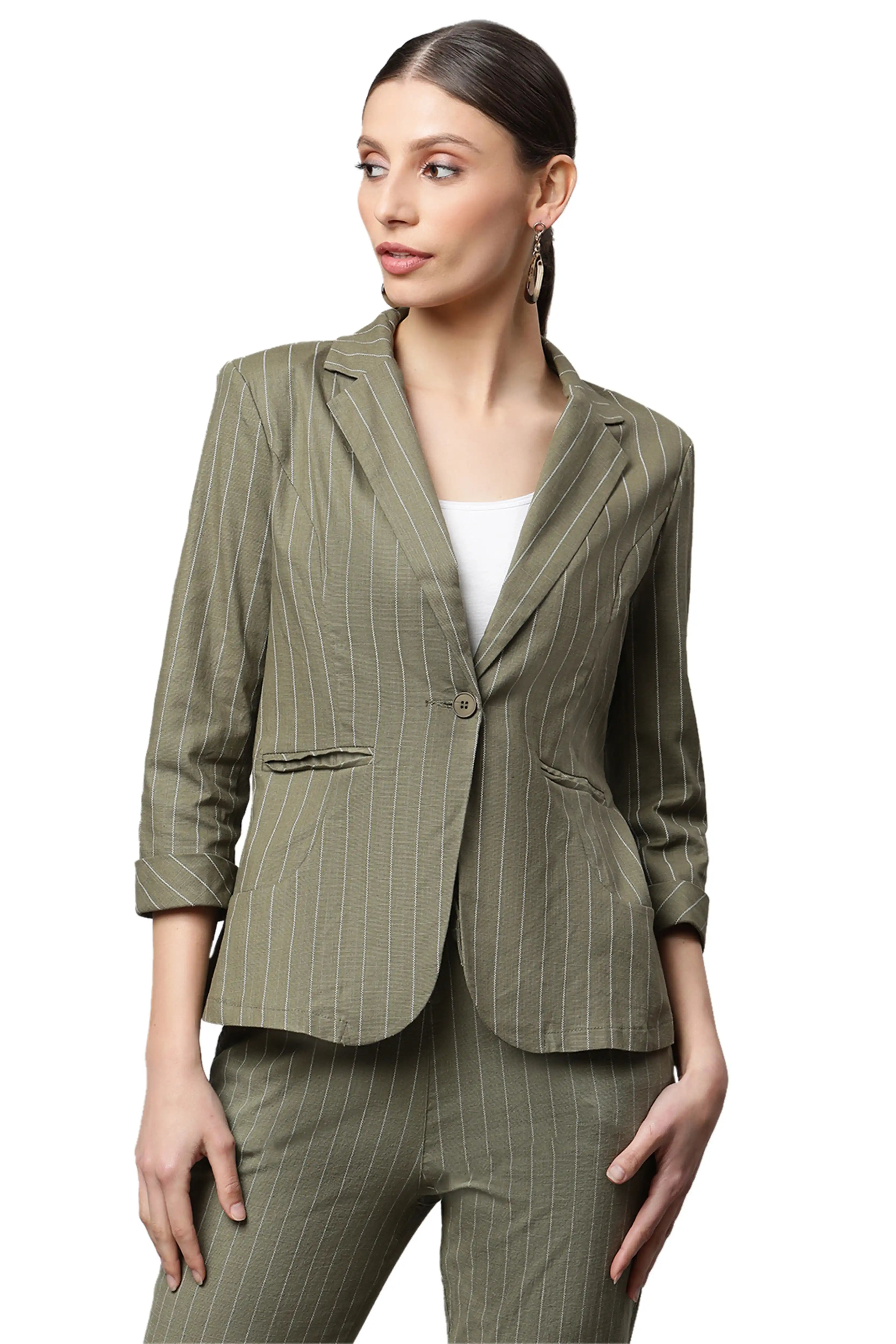 Olive Green cotton Formal Blazer