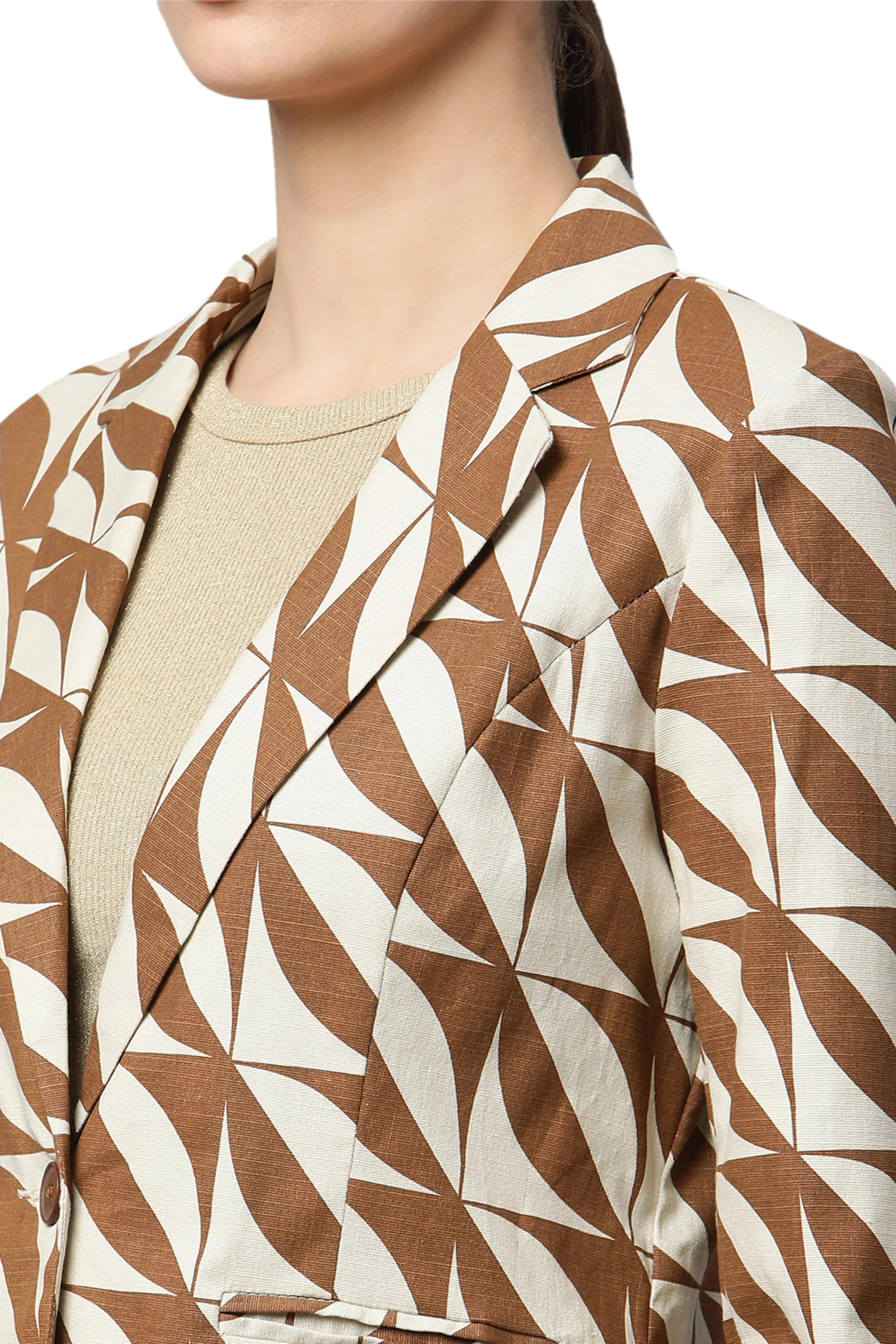 Mud Brown Casual Diagonal White Lines Slim Fit Blazer - Global Republic