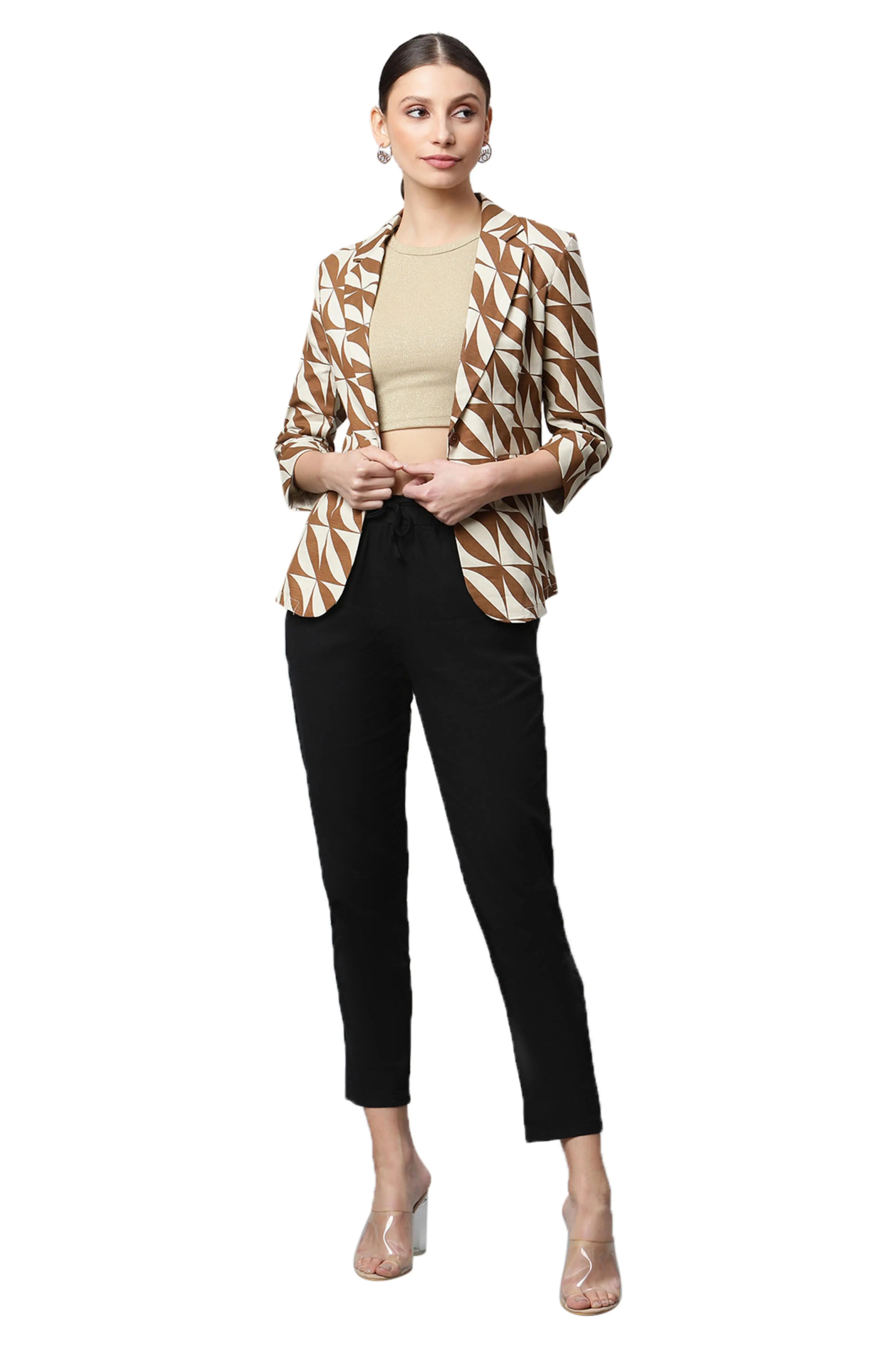 Mud Brown Casual Diagonal White Lines Slim Fit Blazer - Global Republic