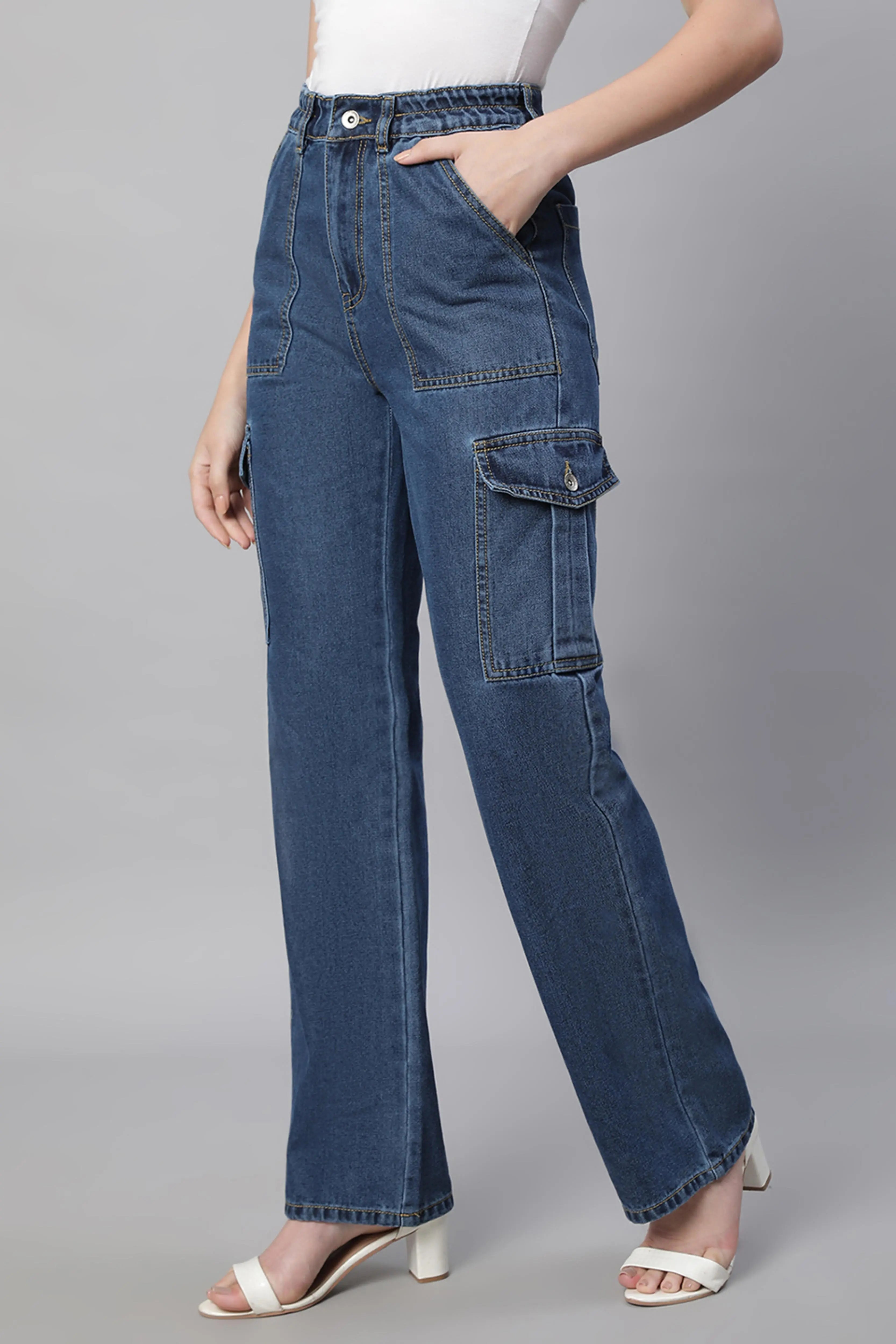 Women Regular Fit Stretchable Dark Blue Jeans - Global Republic