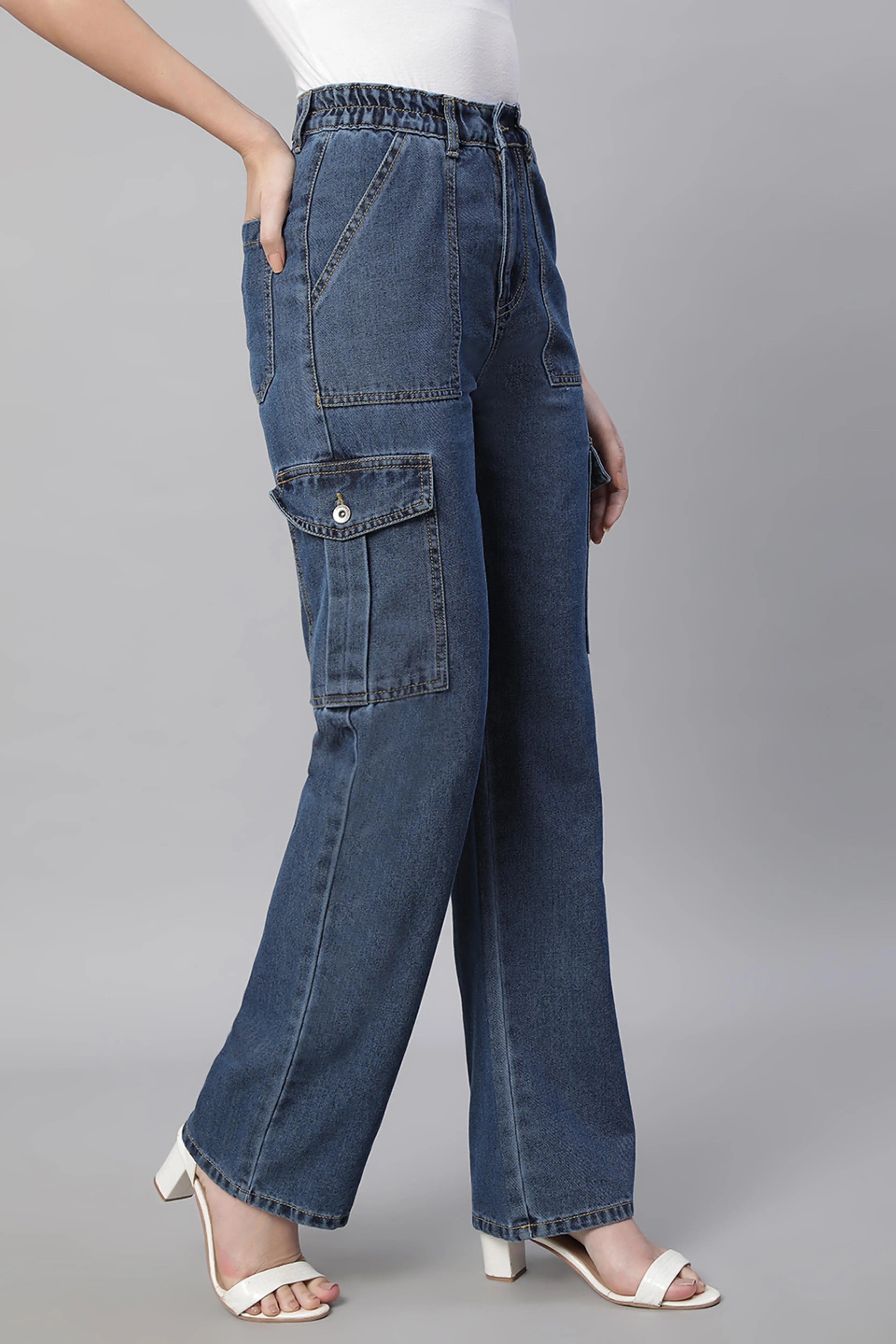 Women Regular Fit Stretchable Dark Blue Jeans - Global Republic