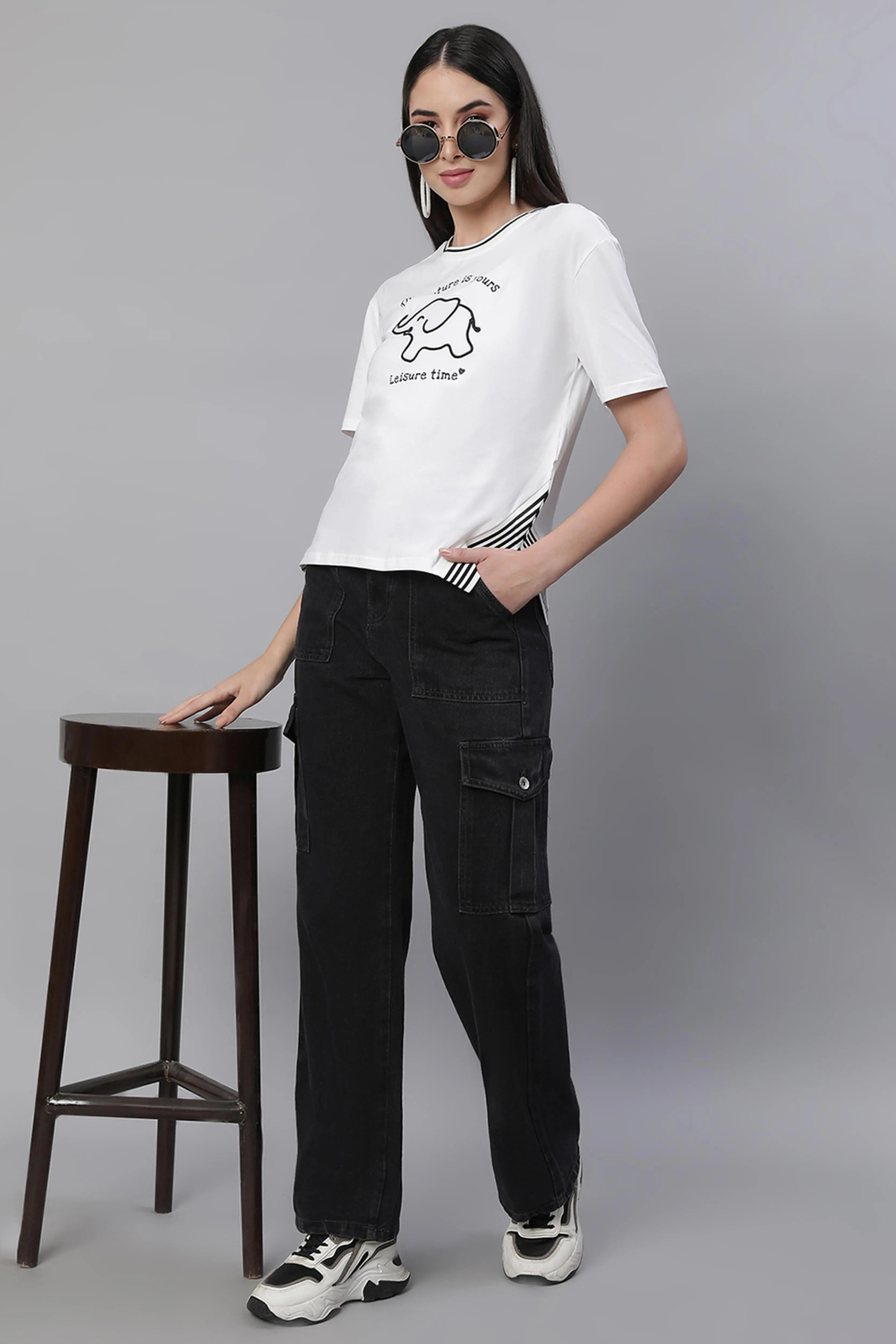 Women Iron Grey Regular-Fit Stretchable Jeans - Global Republic