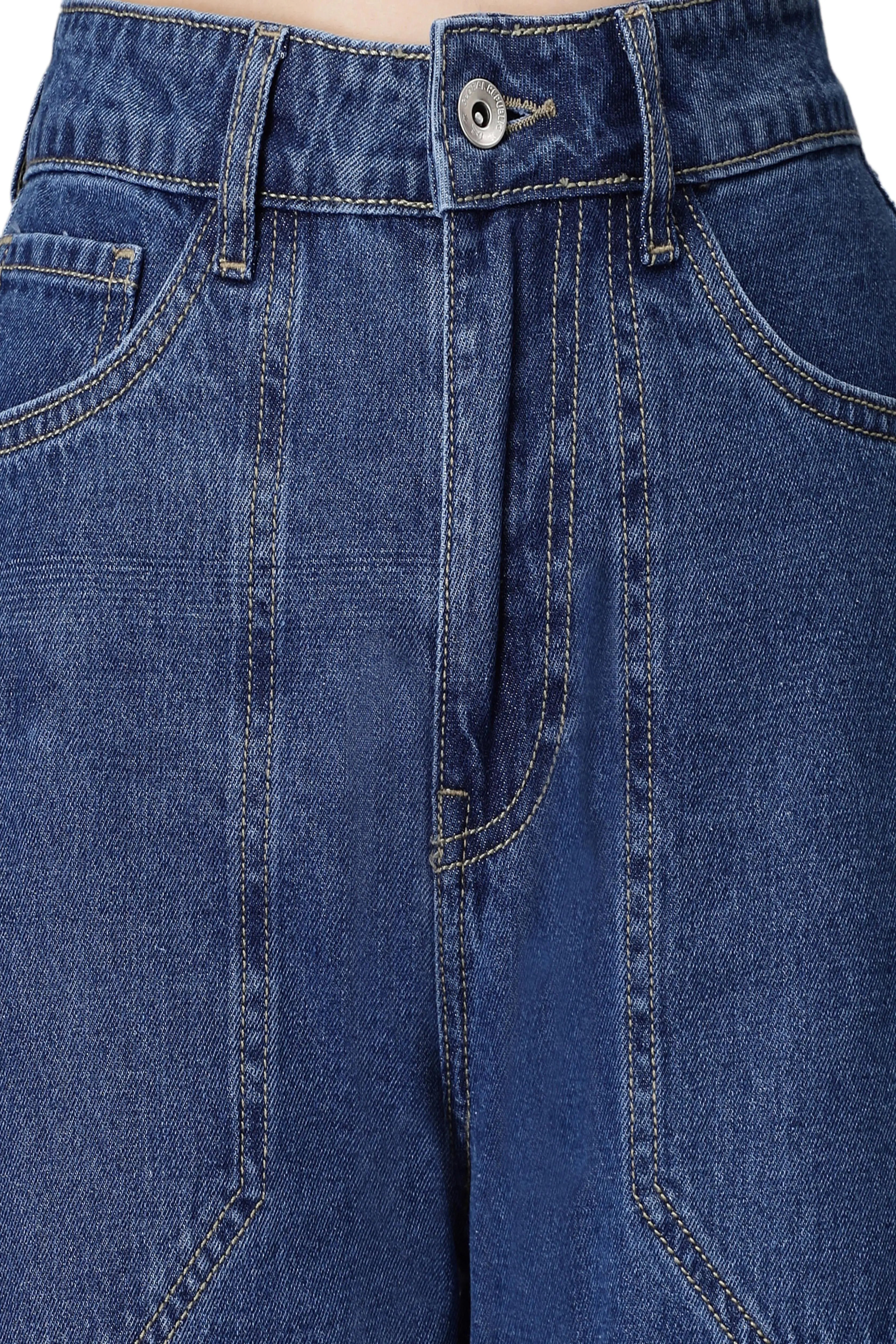 Mom-Fit Straight Leg Blue Jeans - Global Republic