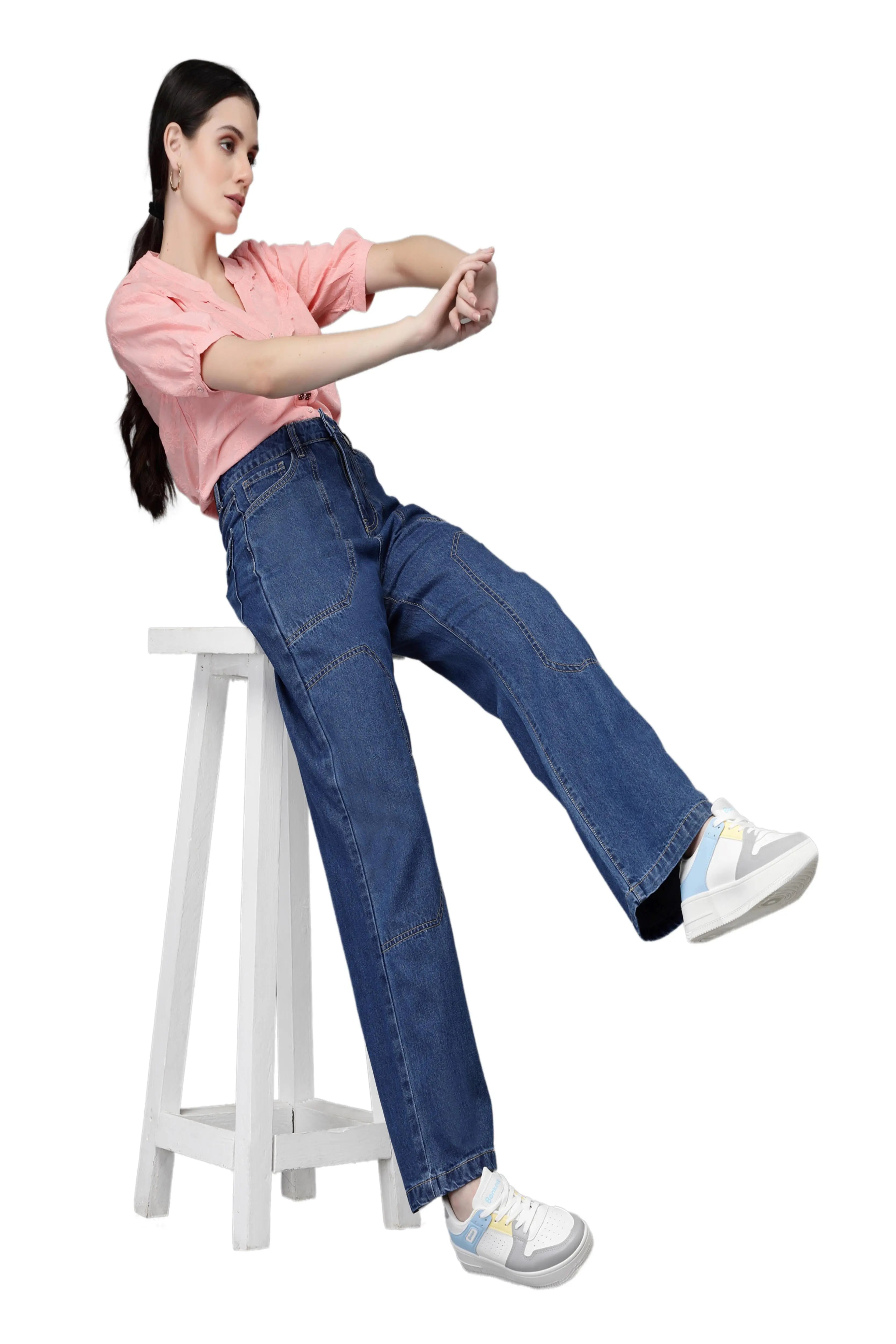 Mom-Fit Straight Leg Blue Jeans - Global Republic