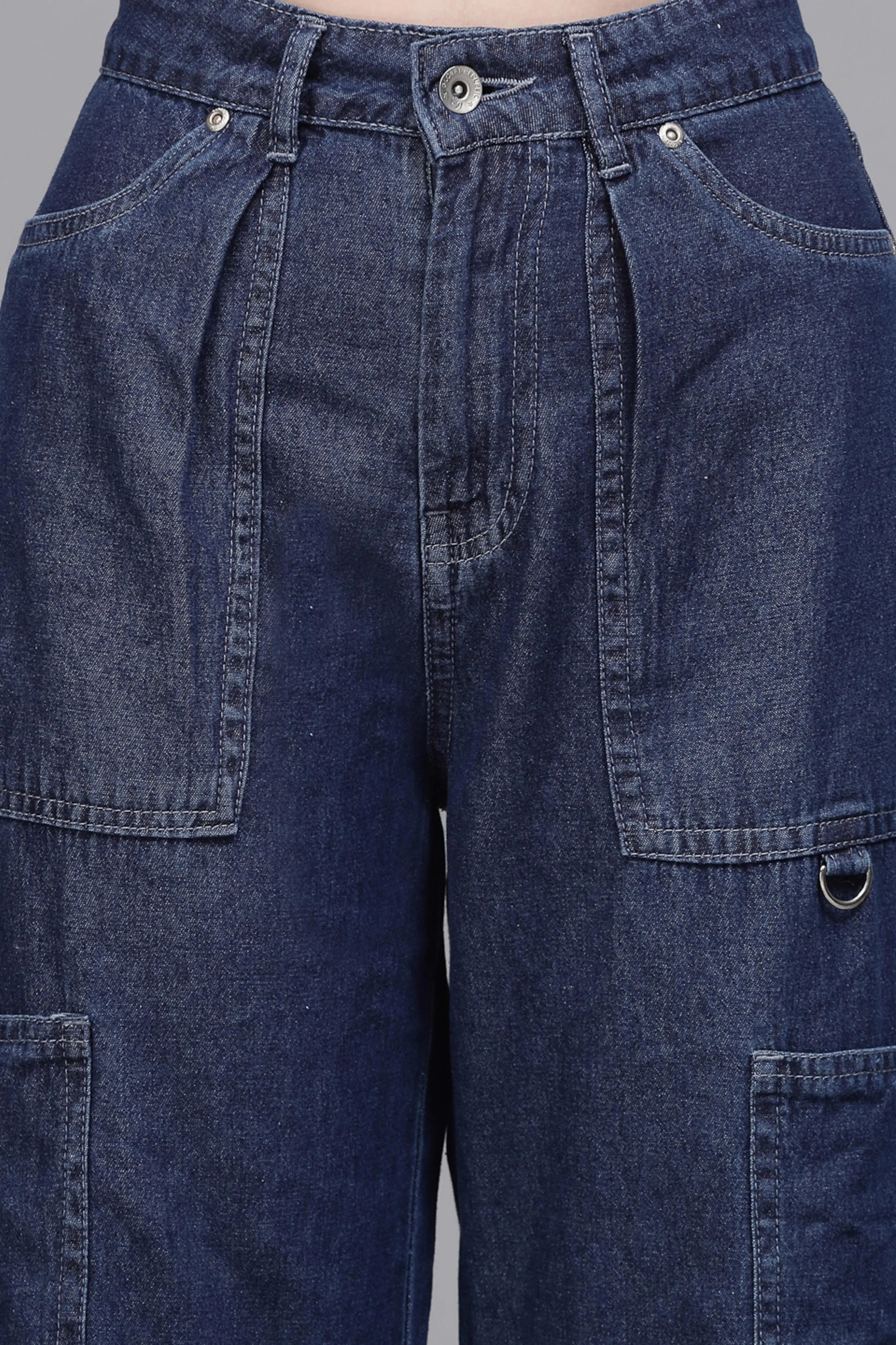 Women Straight Fit Wide Leg Blue Stretchable Jeans - Global Republic