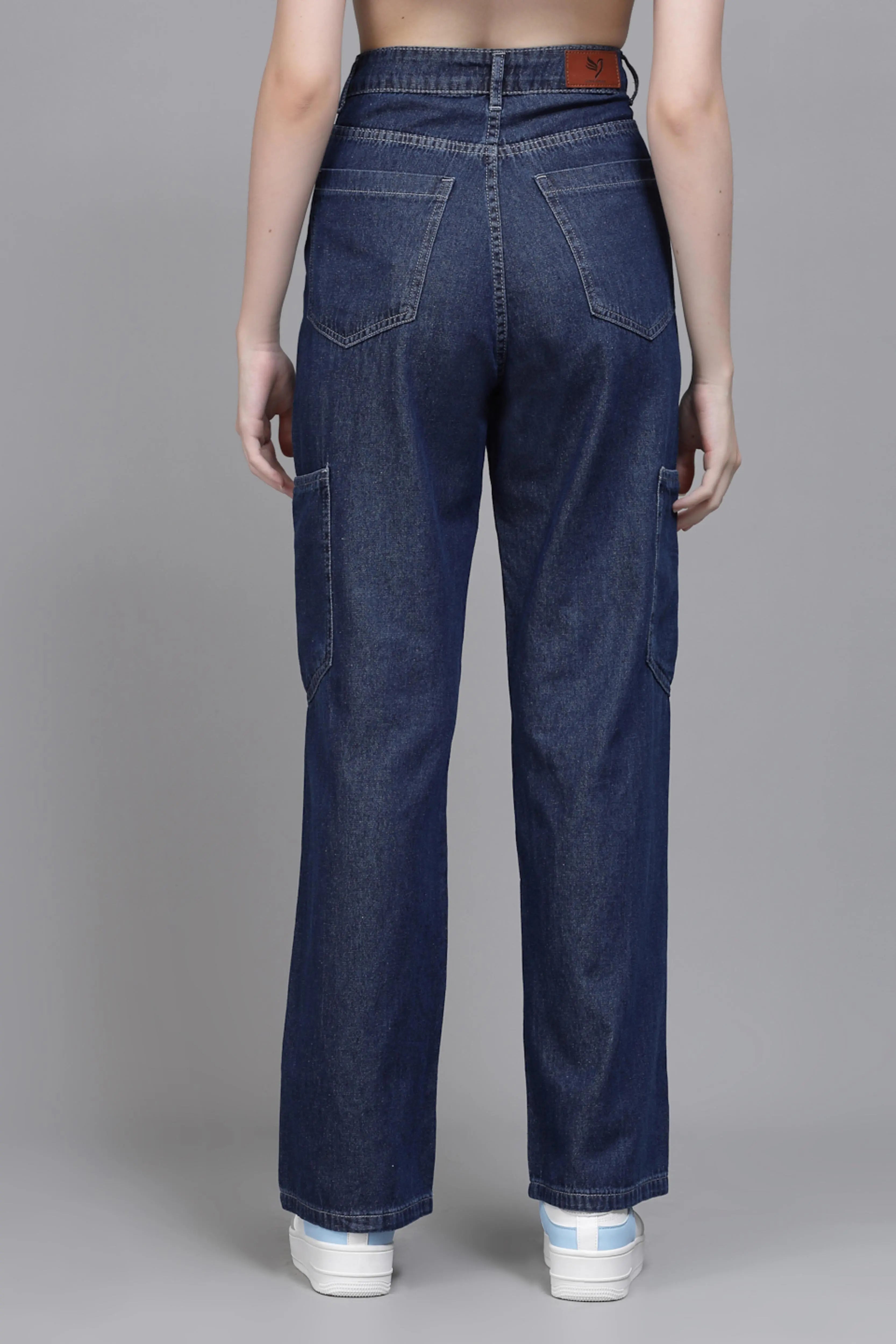 Women Straight Fit Wide Leg Blue Stretchable Jeans - Global Republic