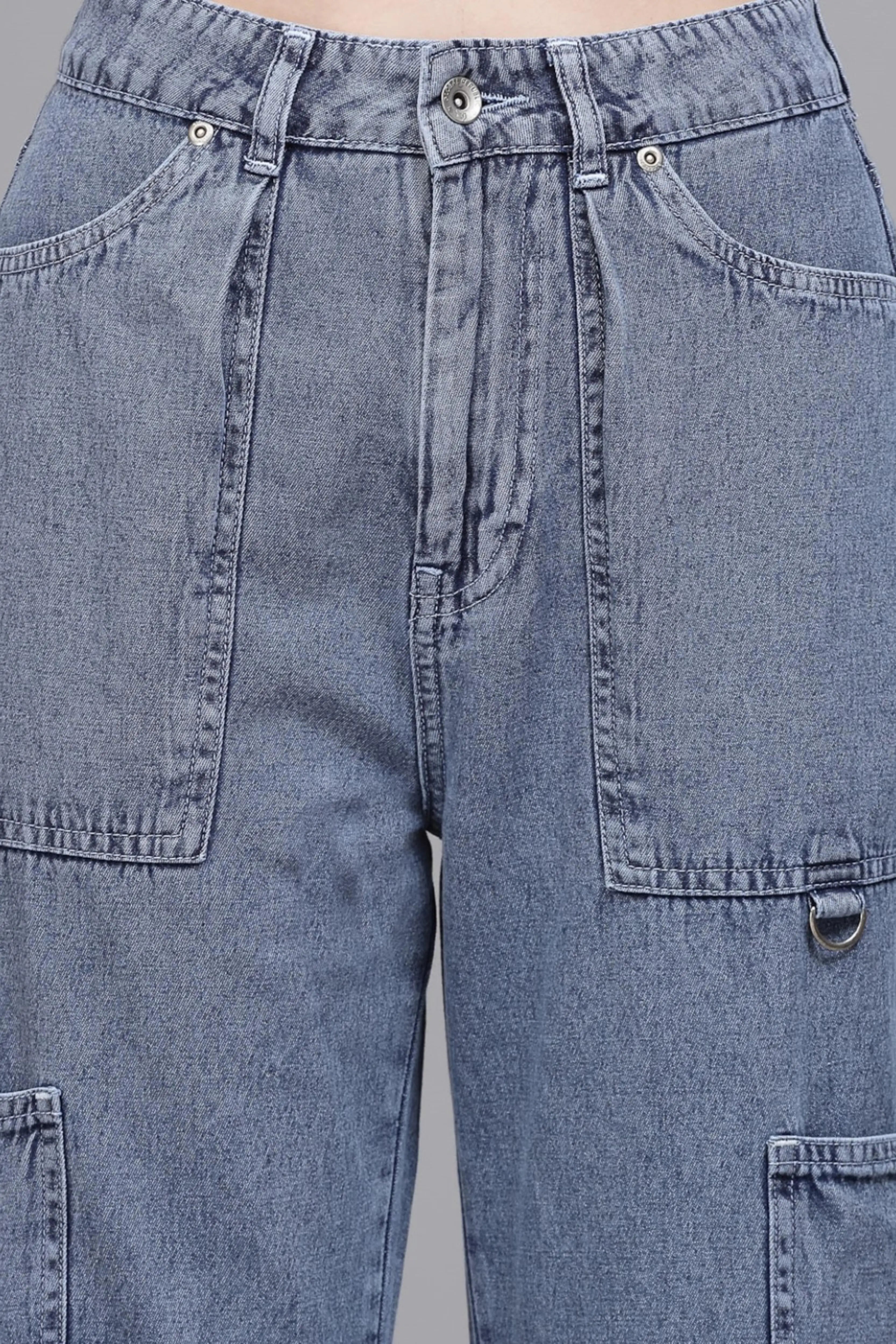 Women Baggy Fit Stretchable Blue Jeans - Global Republic