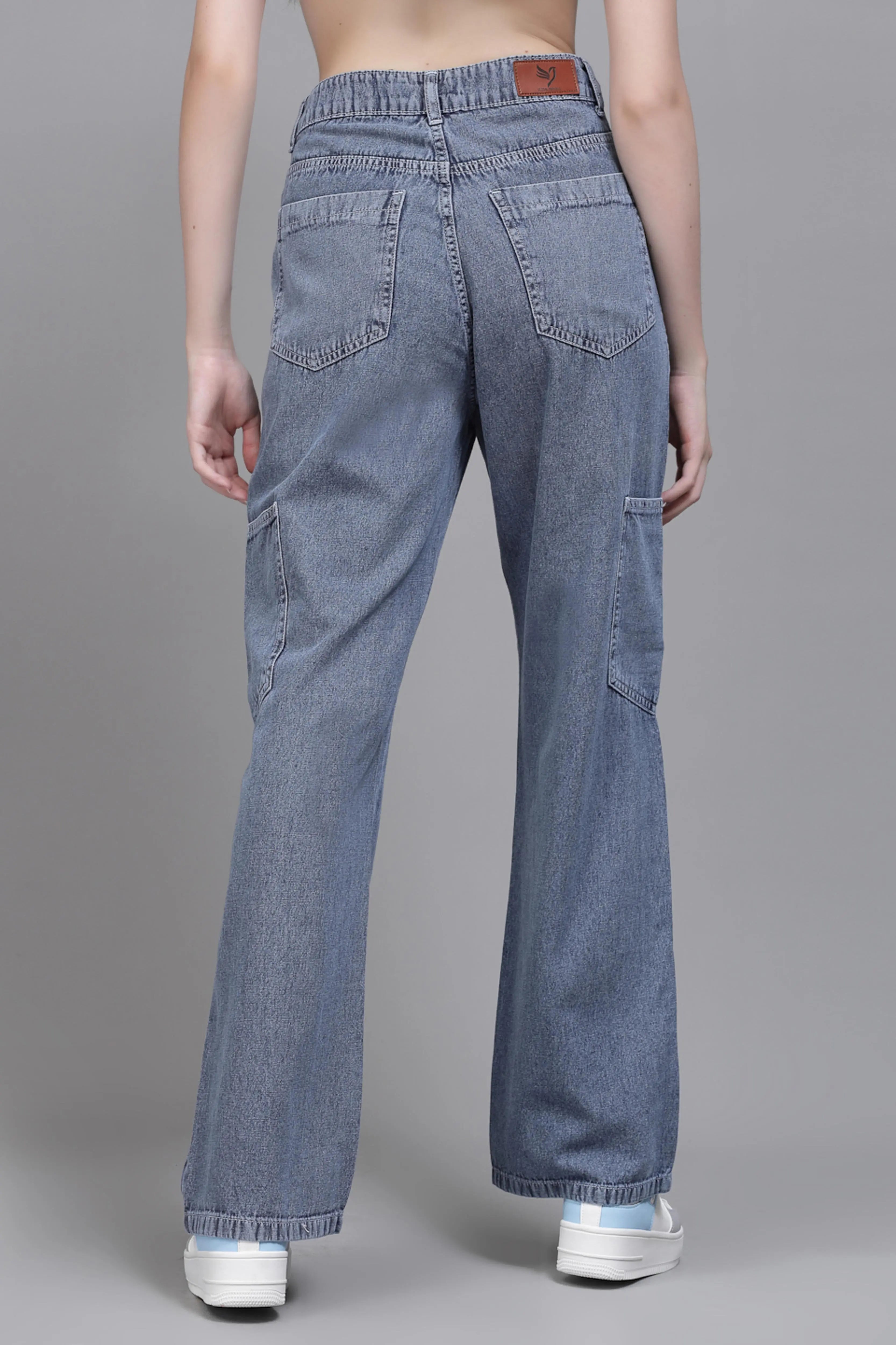 Women Baggy Fit Stretchable Blue Jeans - Global Republic