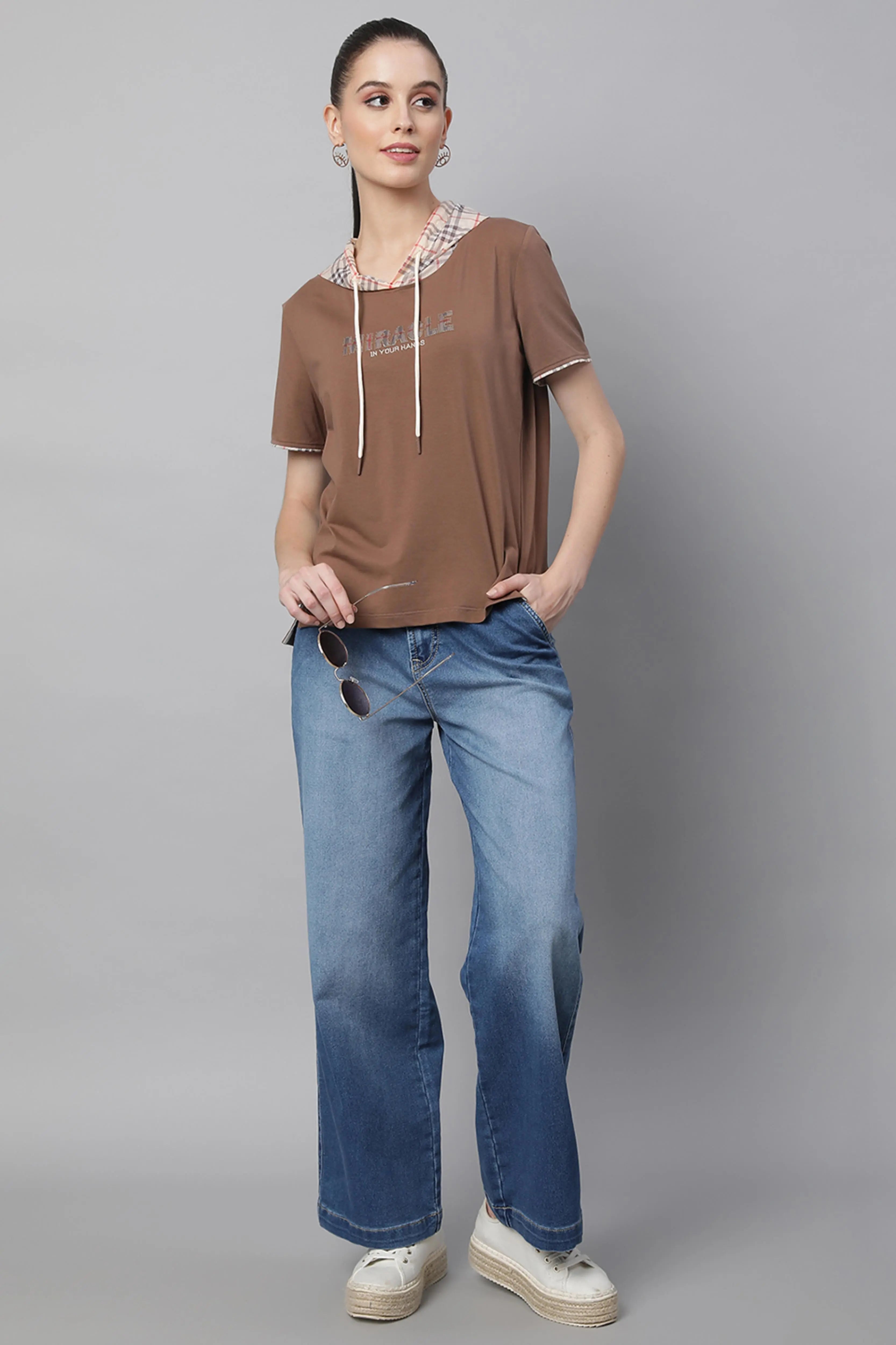 Women Light Blue Loose Fit Wide Leg Stretchable Jeans - Global Republic