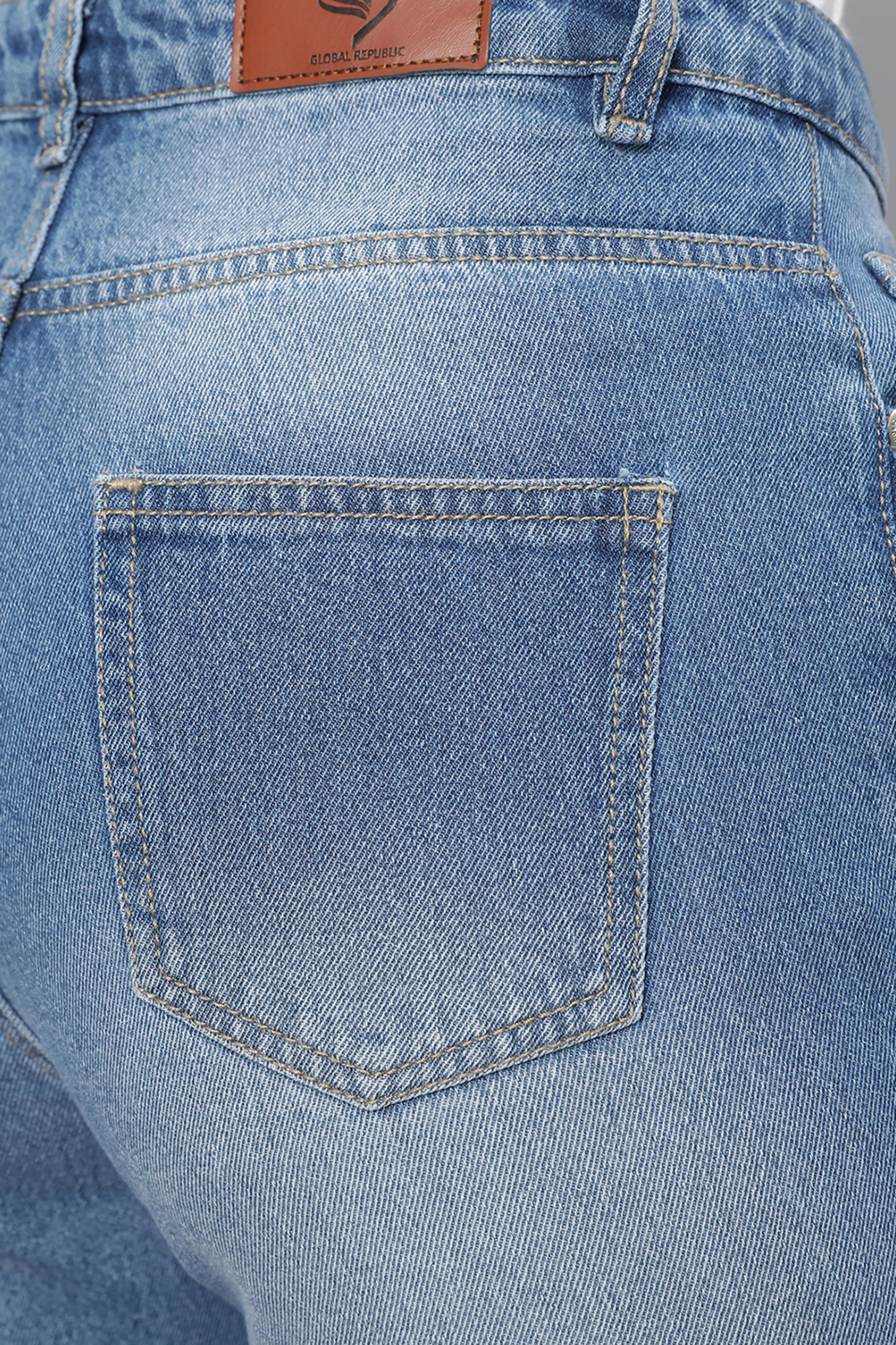 Blue Ankle Length Stretchable Jeans - Global Republic