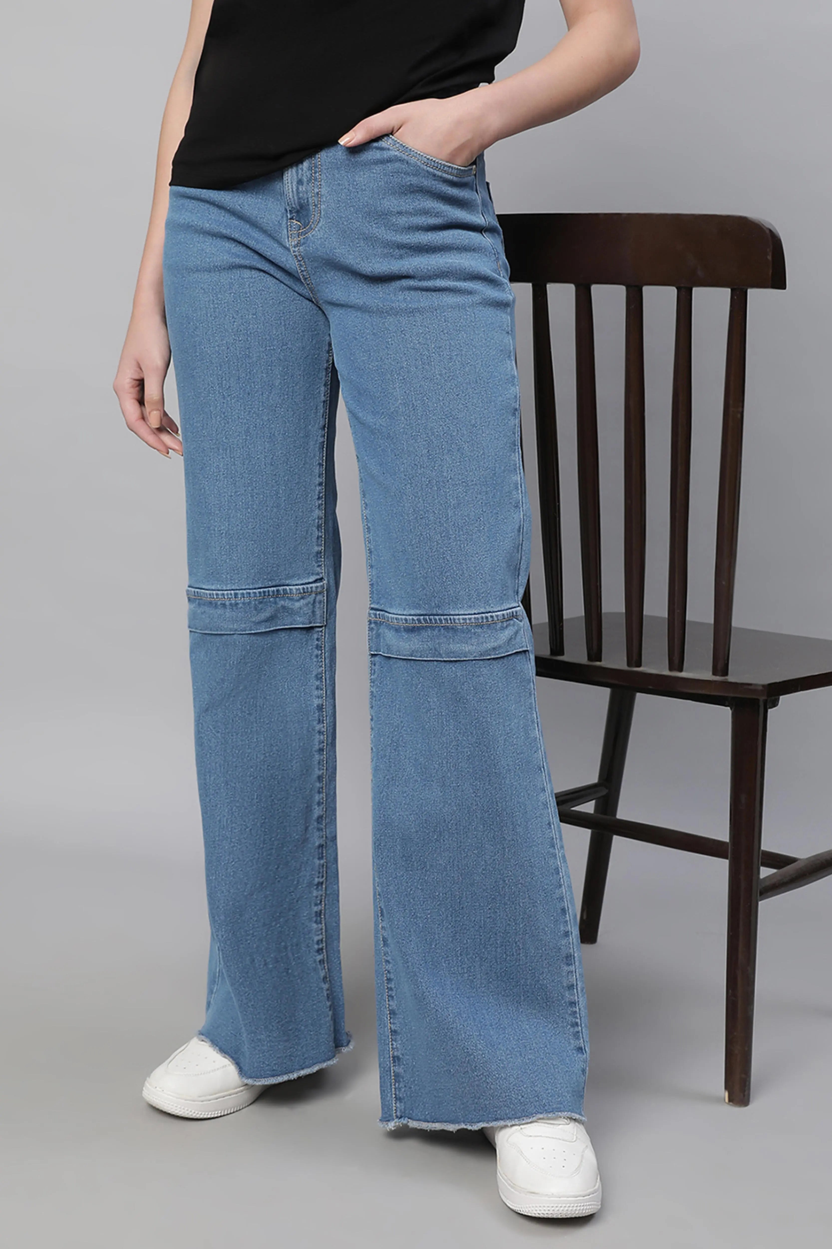 Women Blue Straight-Fit Full Length Stretchable Jeans - Global Republic