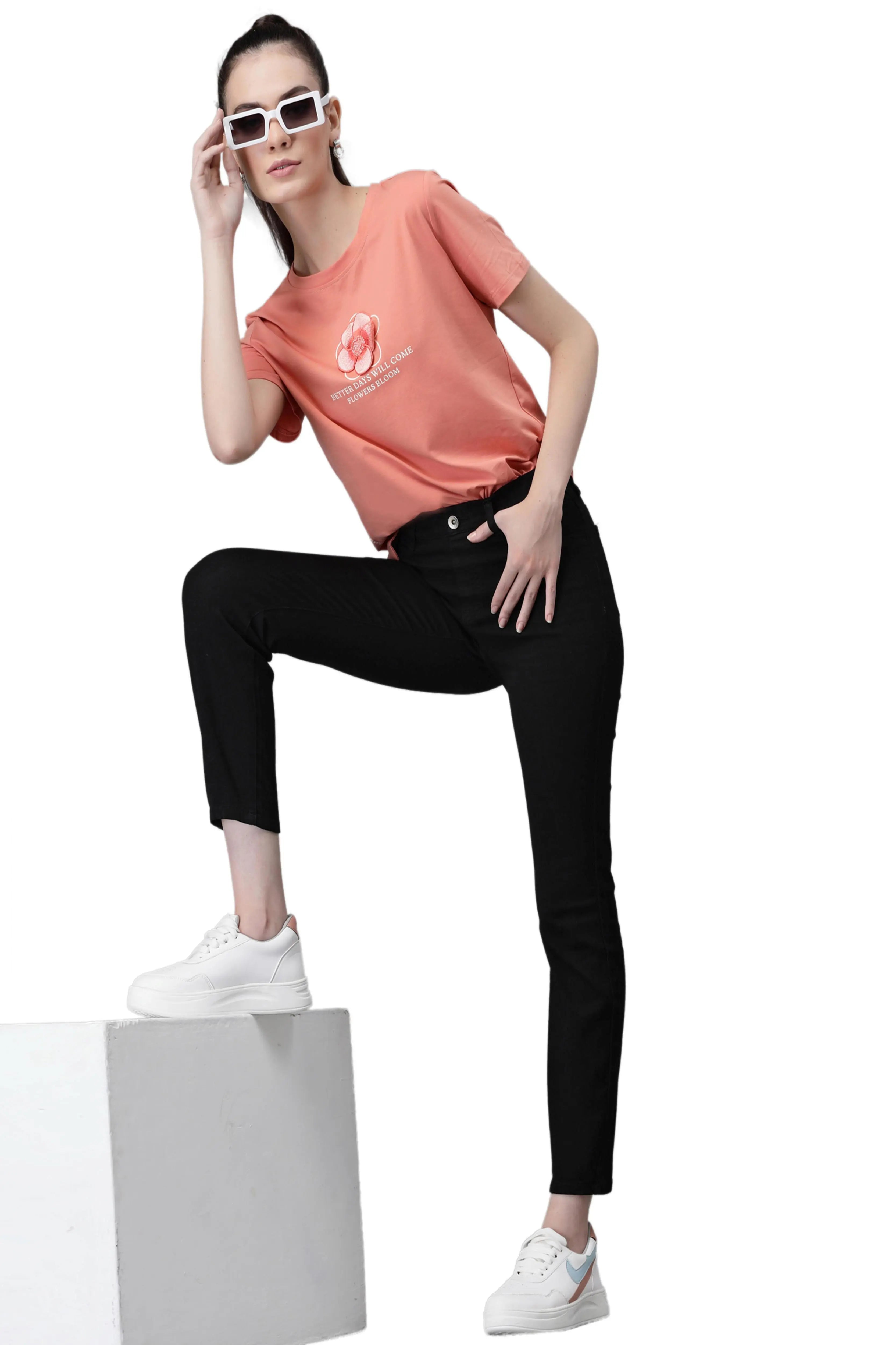 Women Ankle Length Black Cotton Blend Stretchable Jegging - Global Republic