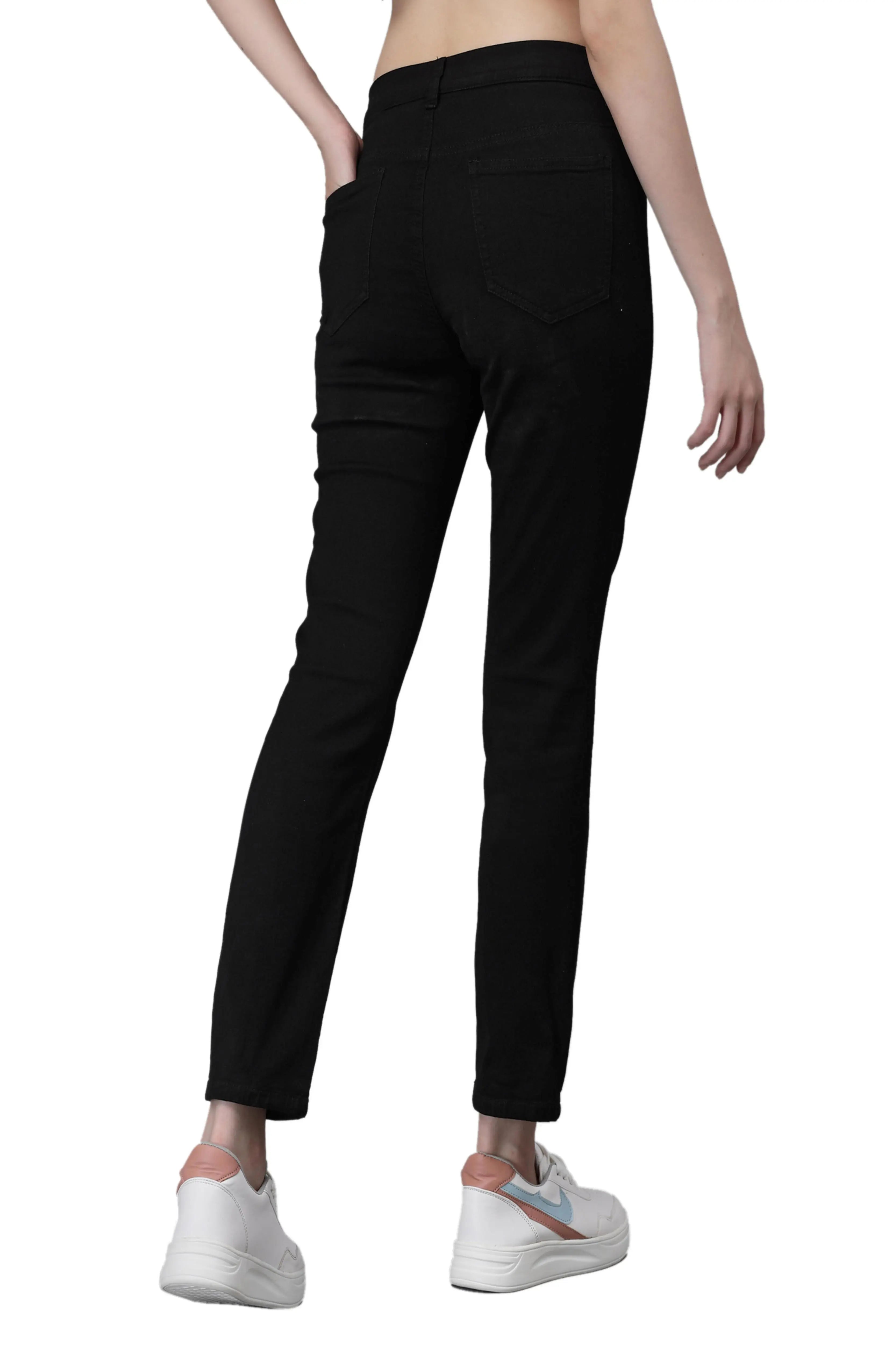Women Ankle Length Black Cotton Blend Stretchable Jegging - Global Republic