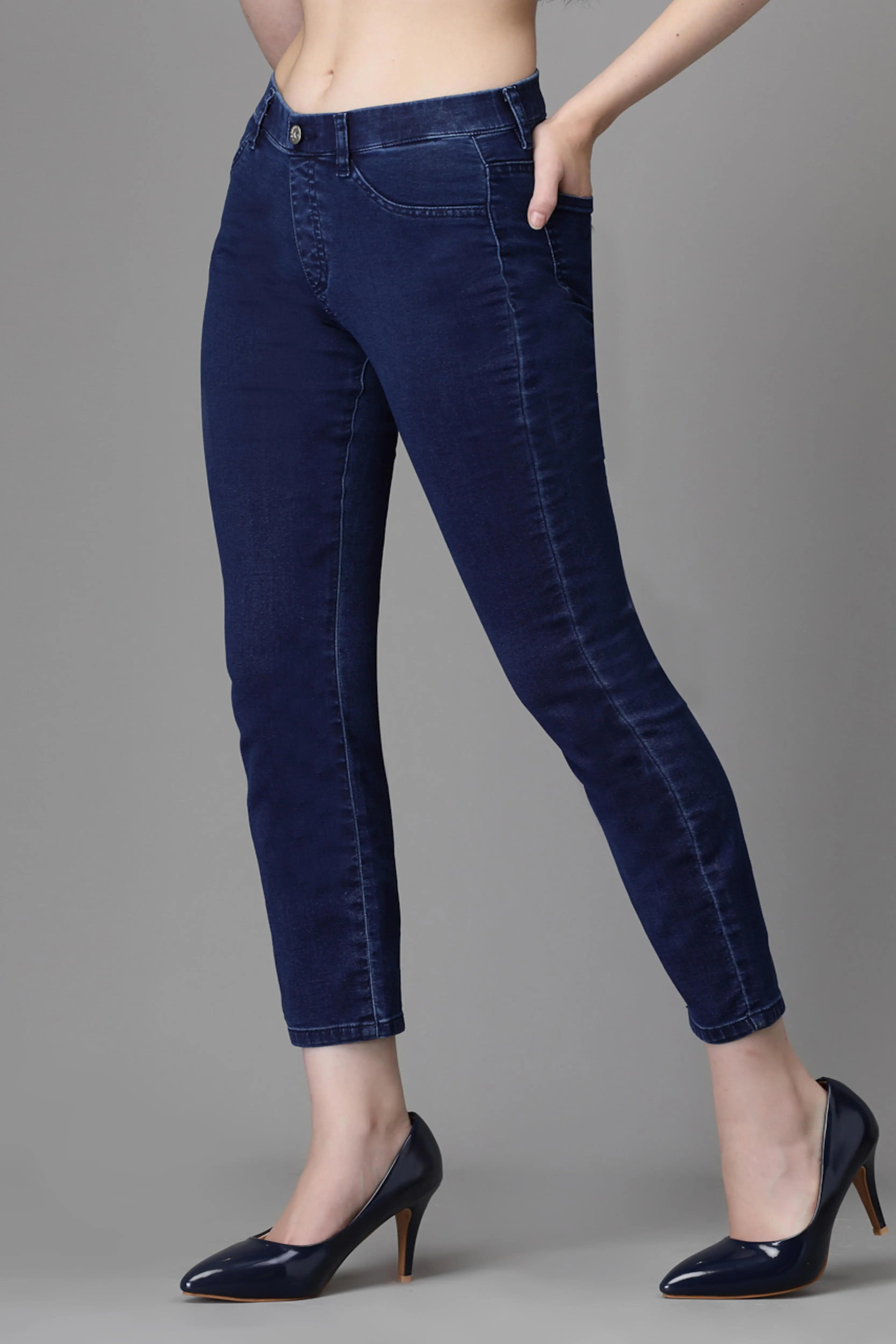 Blue Cotton Blend Stretchable Jegging - Global Republic