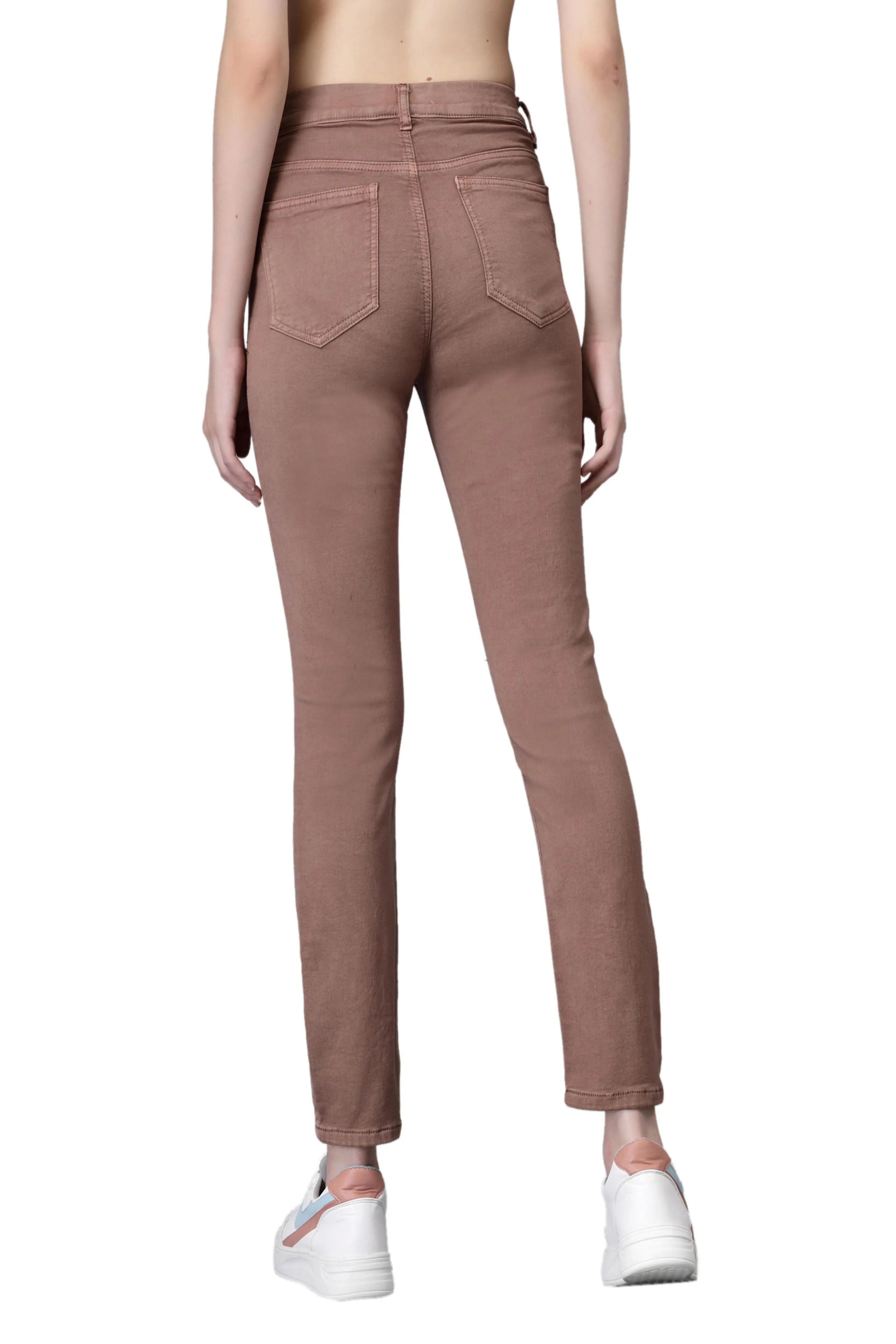 Women Brown Denim Skin-Fit Stretchable Jegging - Global Republic