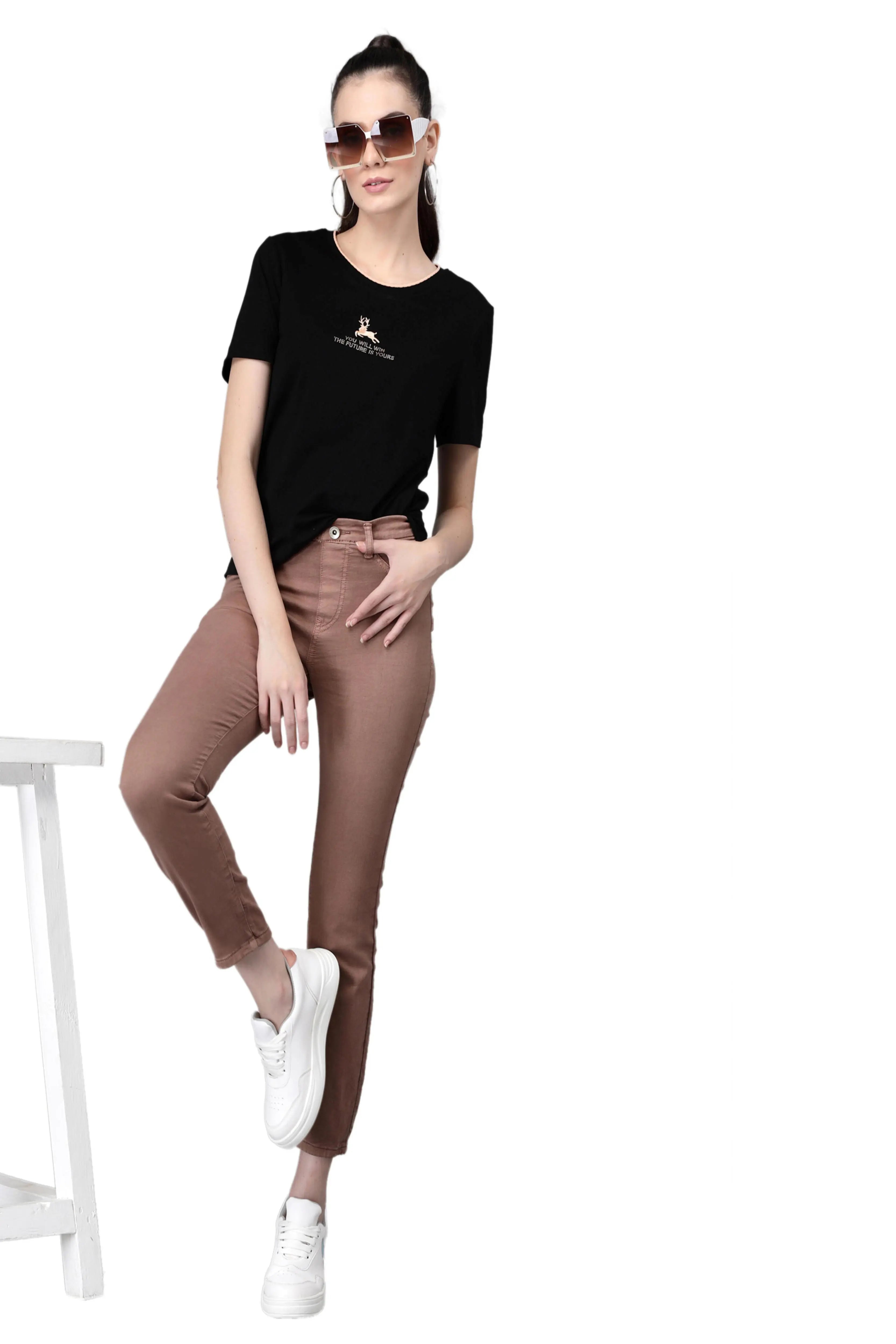 Women Brown Denim Skin-Fit Stretchable Jegging - Global Republic