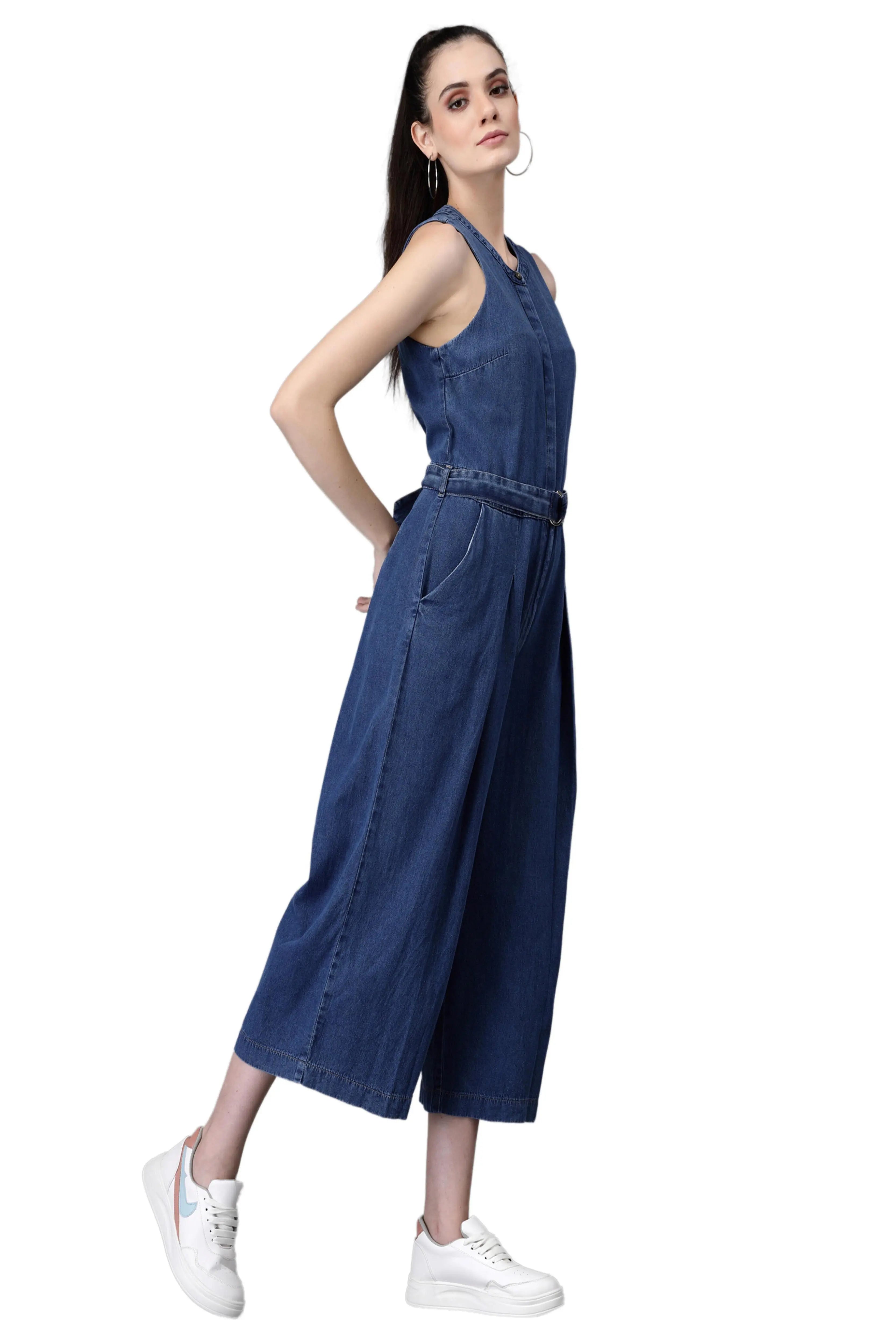 Women Blue Collar Neck Solid Jump Suit - Global Republic