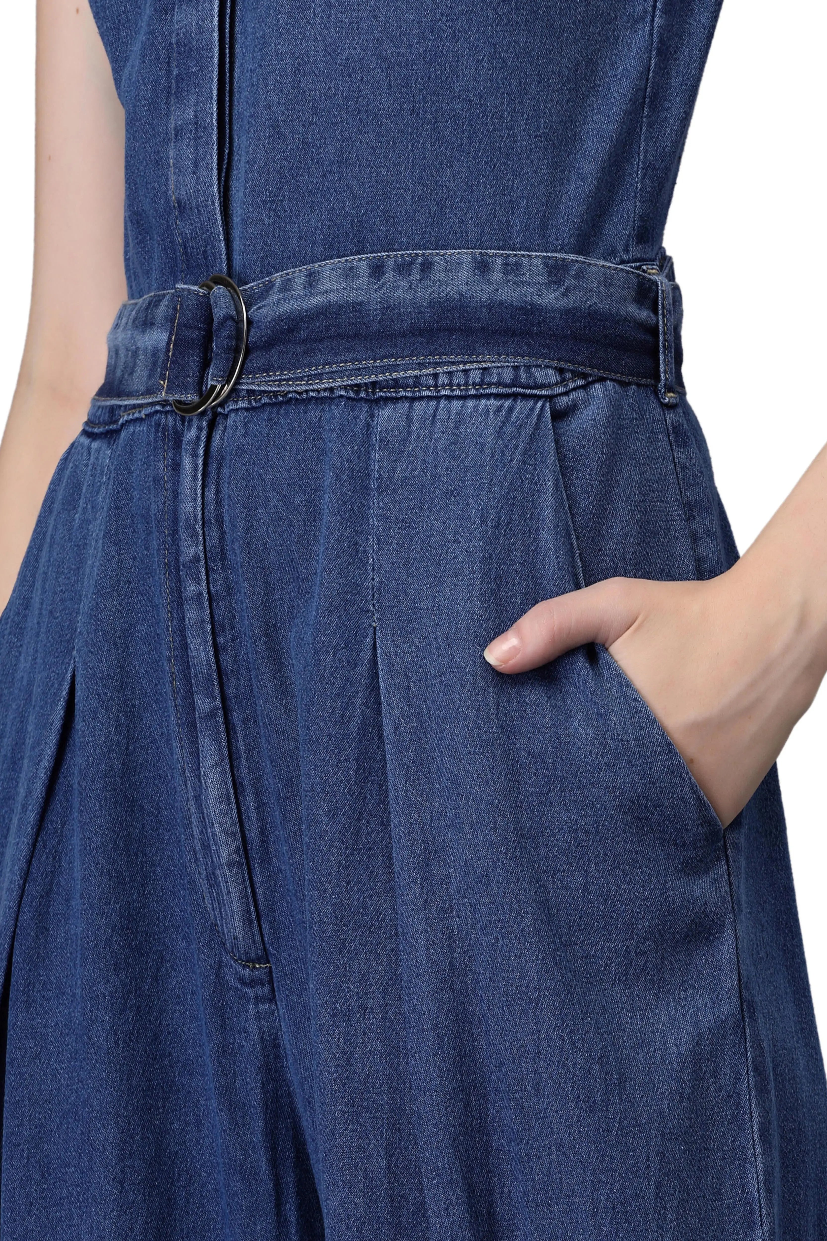 Women Blue Collar Neck Solid Jump Suit - Global Republic