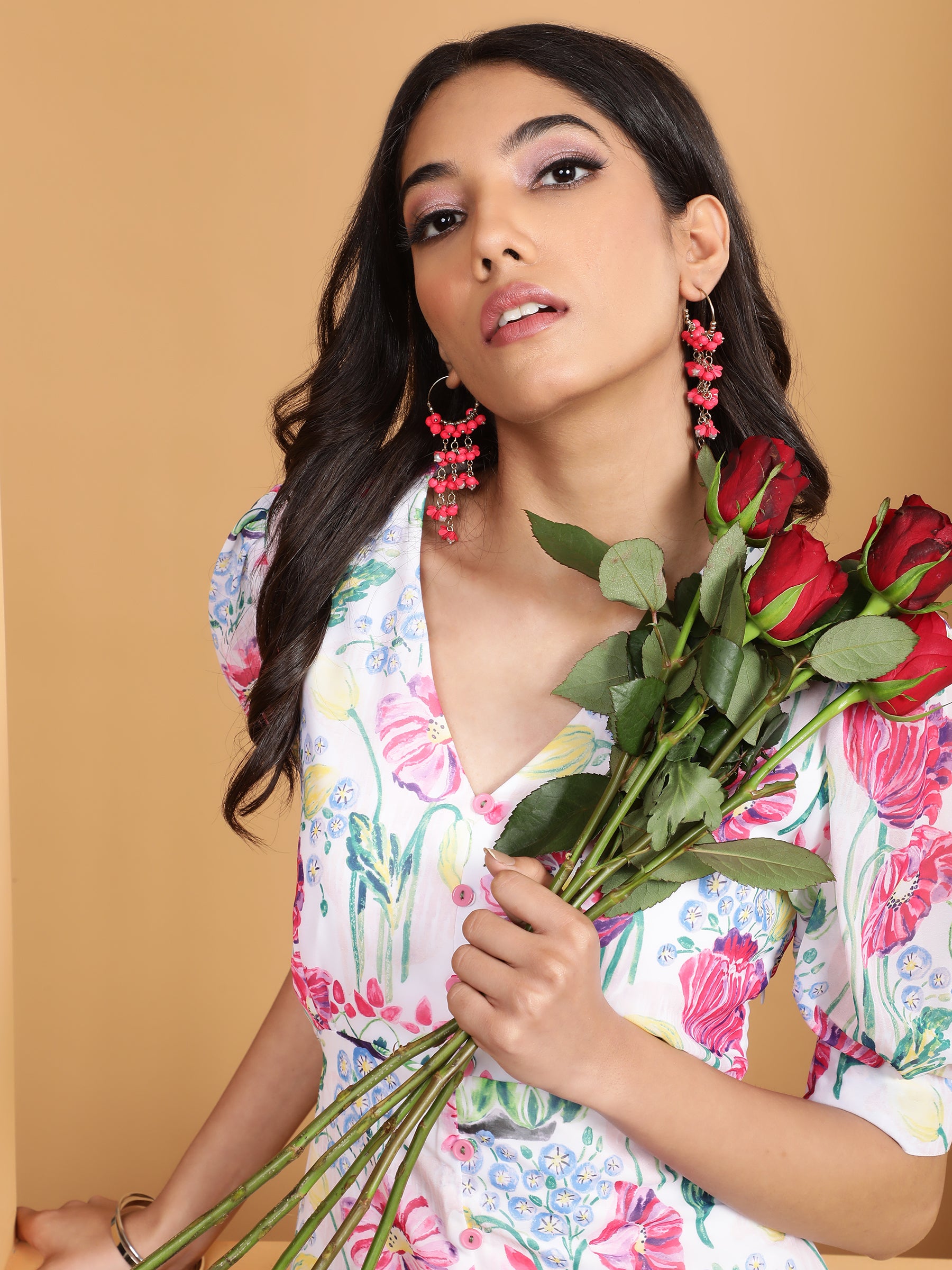 Women Pink V-Neck Printed Dress - Global Republic